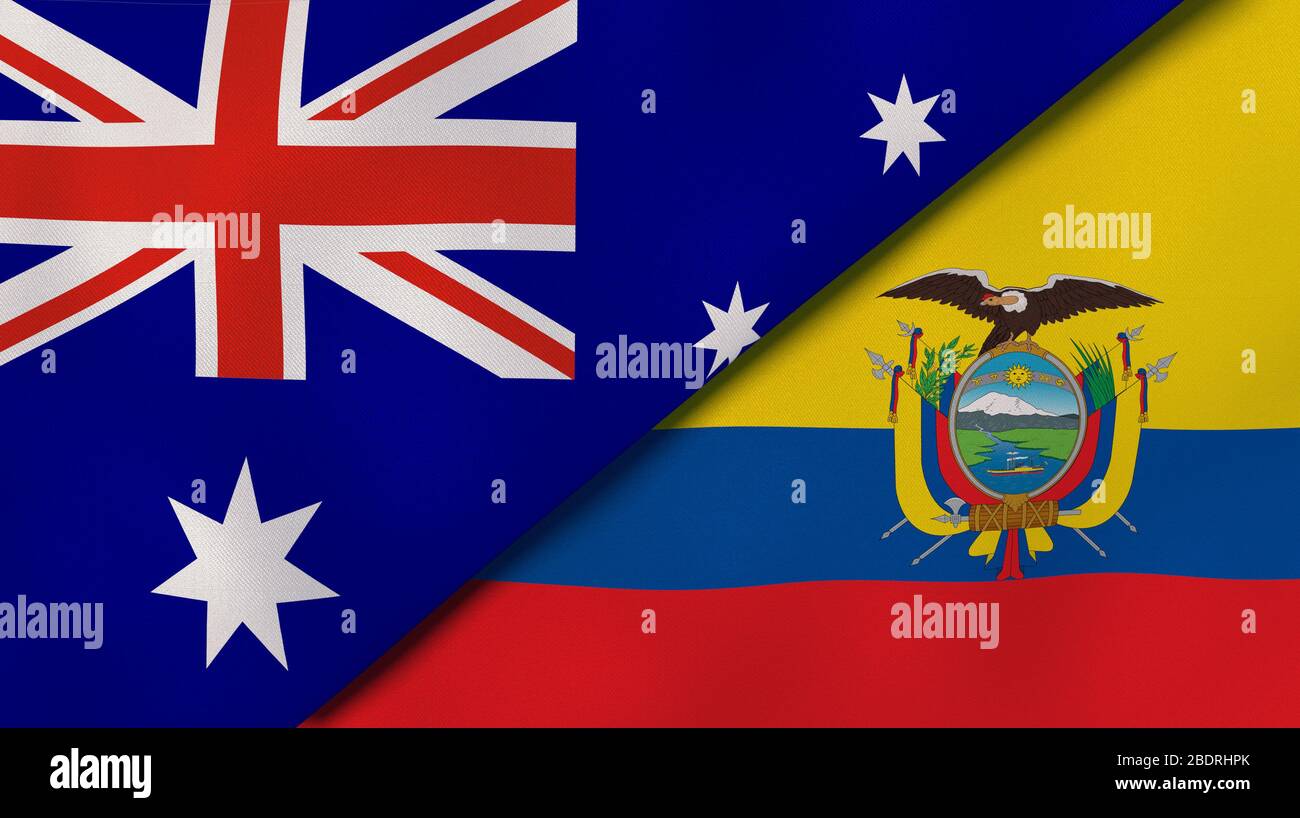 Two states flags of Australia and Ecuador. High quality business background. 3d illustration Stock Photo
