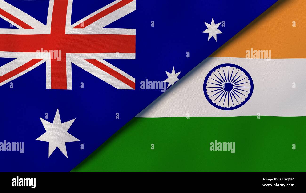 Two states flags of Australia and India. High quality business background. 3d illustration Stock