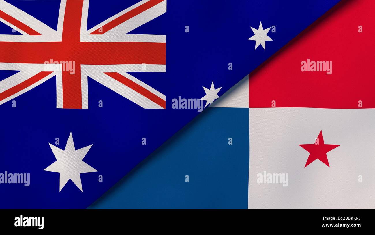 Two states flags of Australia and Panama. High quality business background. 3d illustration Stock Photo