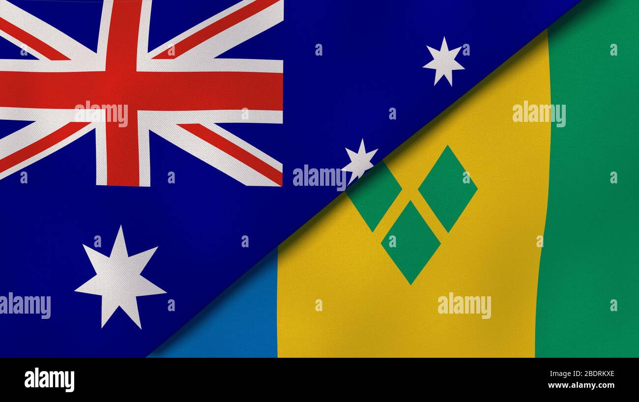 Two states flags of Australia and Saint Vincent and Grenadines. High quality business background. 3d illustration Stock Photo