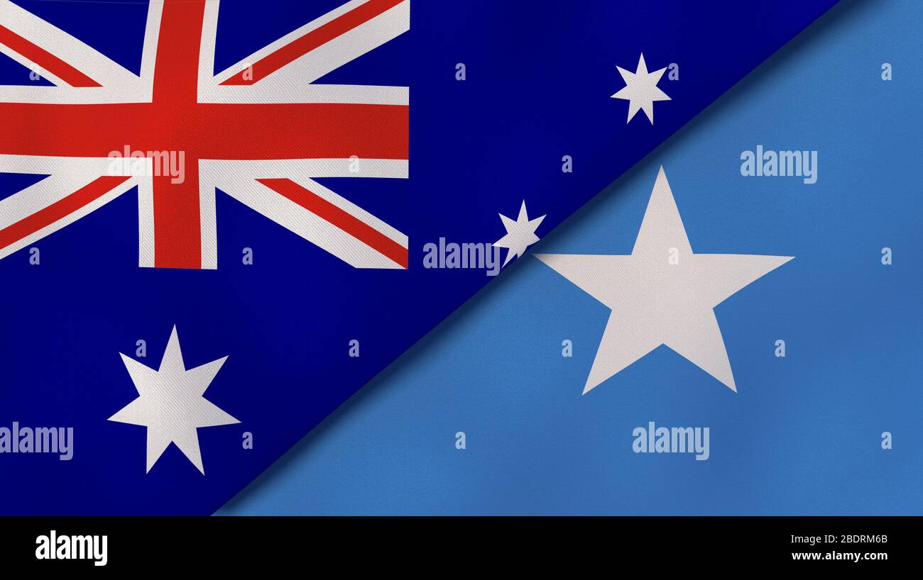 Two states flags of Australia and Somalia. High quality business background. 3d illustration Stock Photo