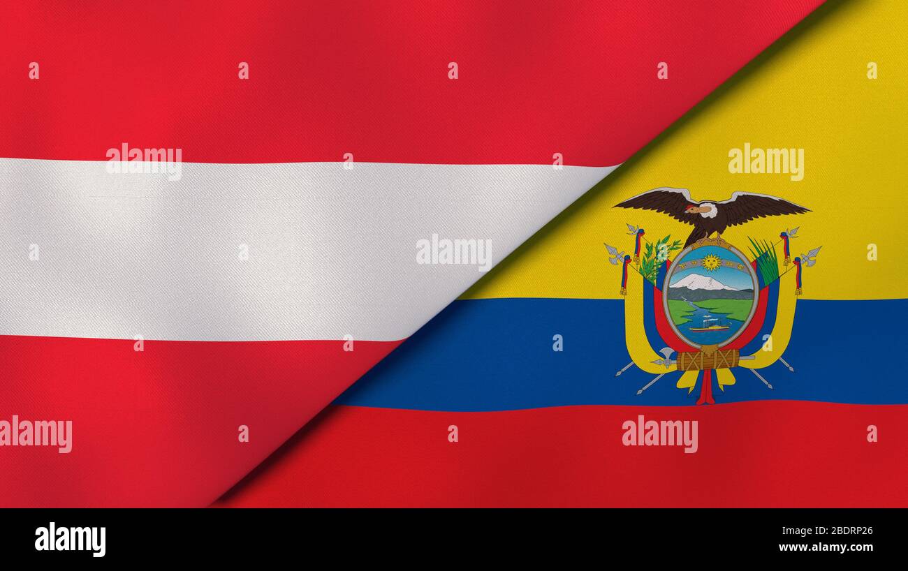 Two states flags of Austria and Ecuador. High quality business background. 3d illustration Stock Photo
