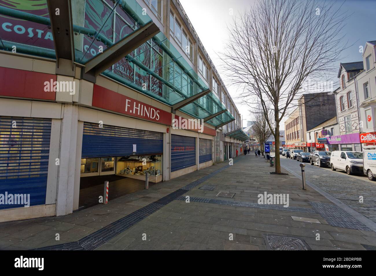 Pictured: Union Street in the deserted Swansea city centre, Wales, UK. Tuesday 24 March 2020 Re: Covid-19 Coronavirus pandemic, UK. Stock Photo