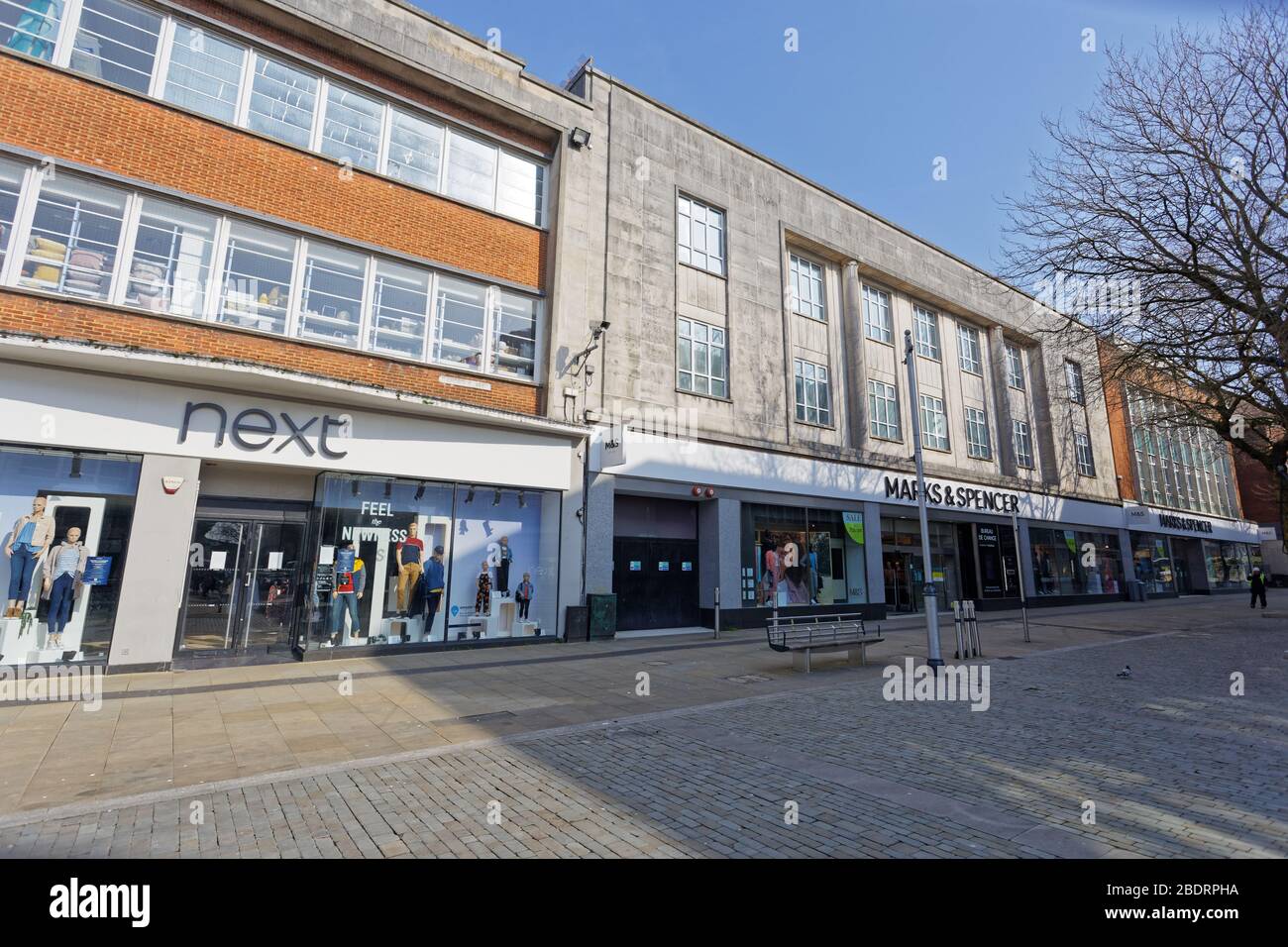 Pictured: Oxford Street in the deserted Swansea city centre, Wales, UK. Tuesday 24 March 2020 Re: Covid-19 Coronavirus pandemic, UK. Stock Photo