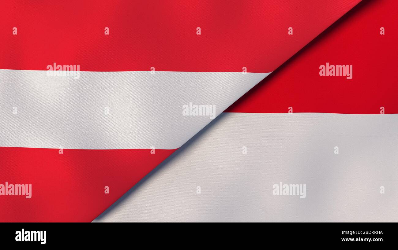 Two states flags of Austria and Monaco. High quality business background. 3d illustration Stock Photo