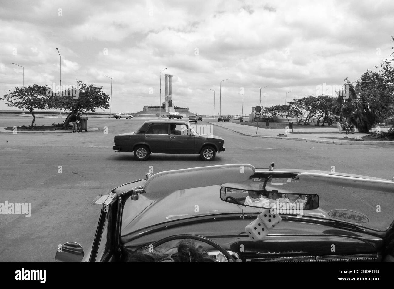 Classic American car Havana Cuba with SS Maine monument in background ...