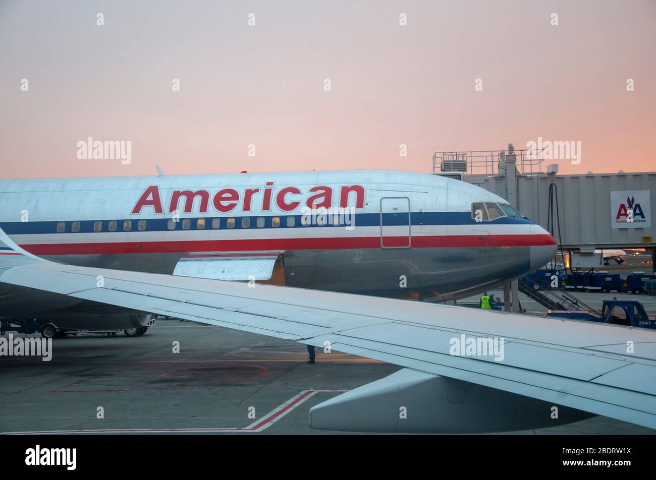American Airlines passenger jet in Seattle WA Stock Photo