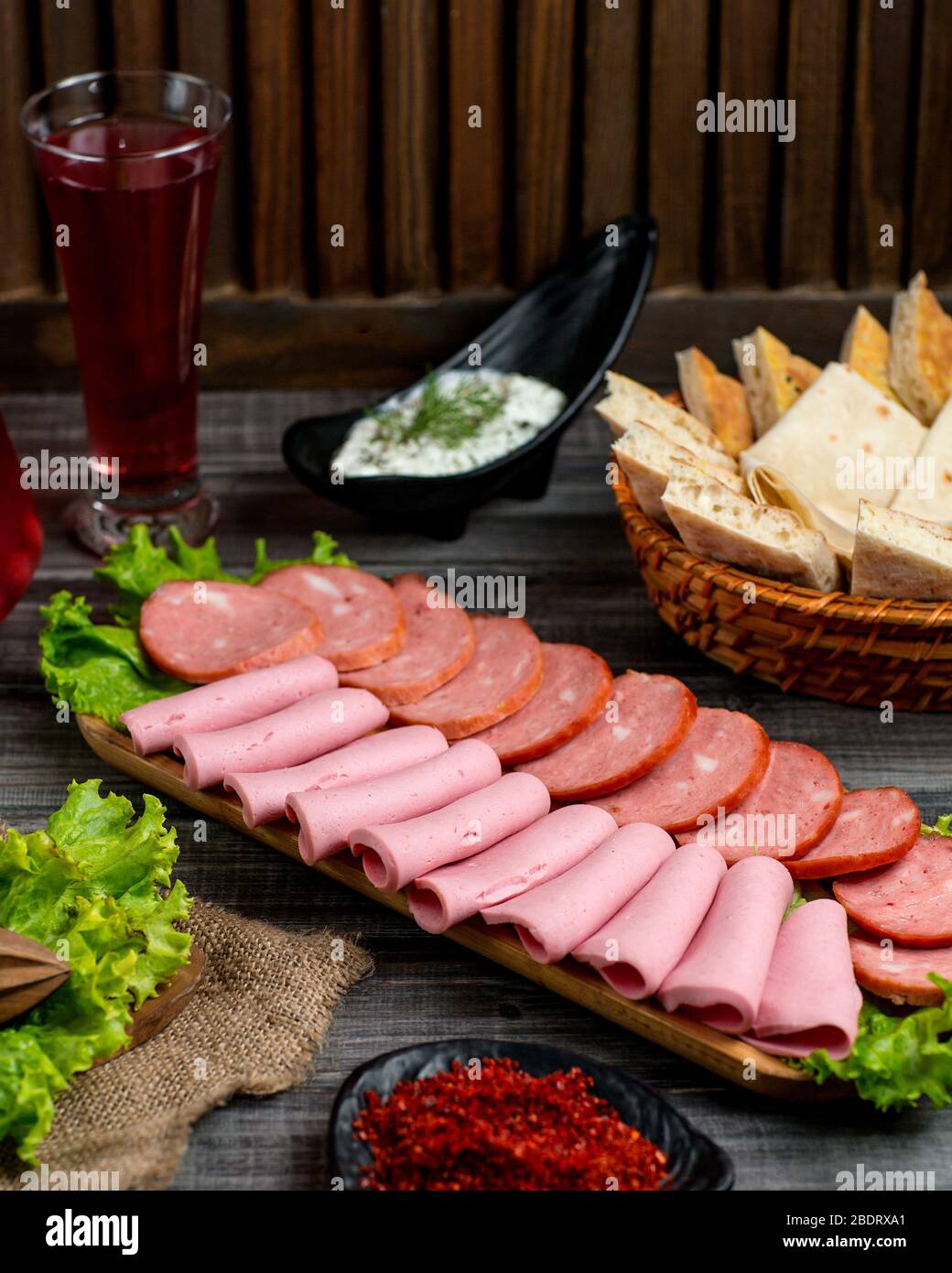 salami platter with pepperoni and salami Stock Photo Alamy