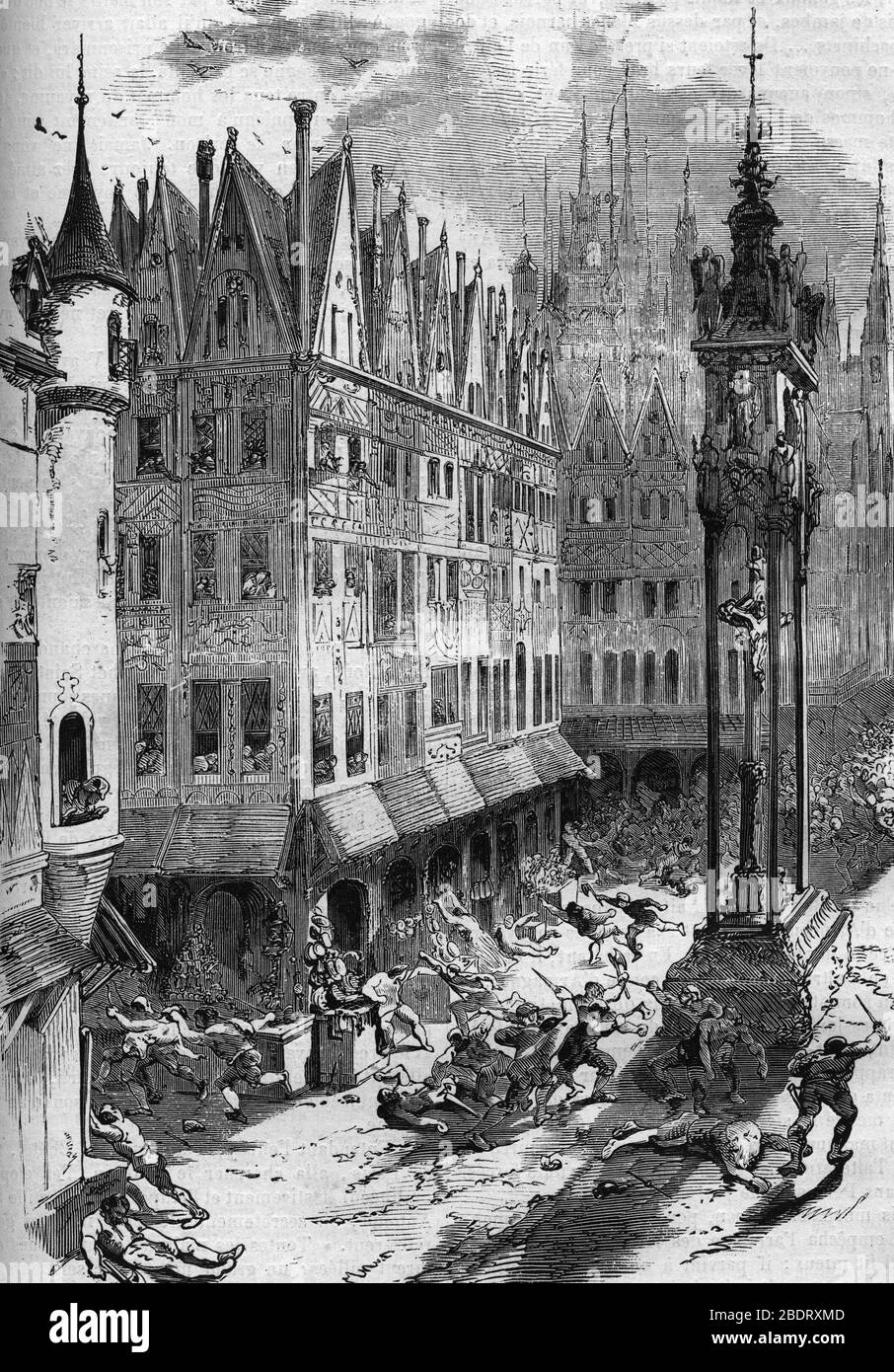 Guerre de Cent Ans : le massacre des Armagnacs par les Bourguignons le 12/06/1418 lors de la guerre civile entre Armagnacs et Bourguignons a Paris - ( Stock Photo