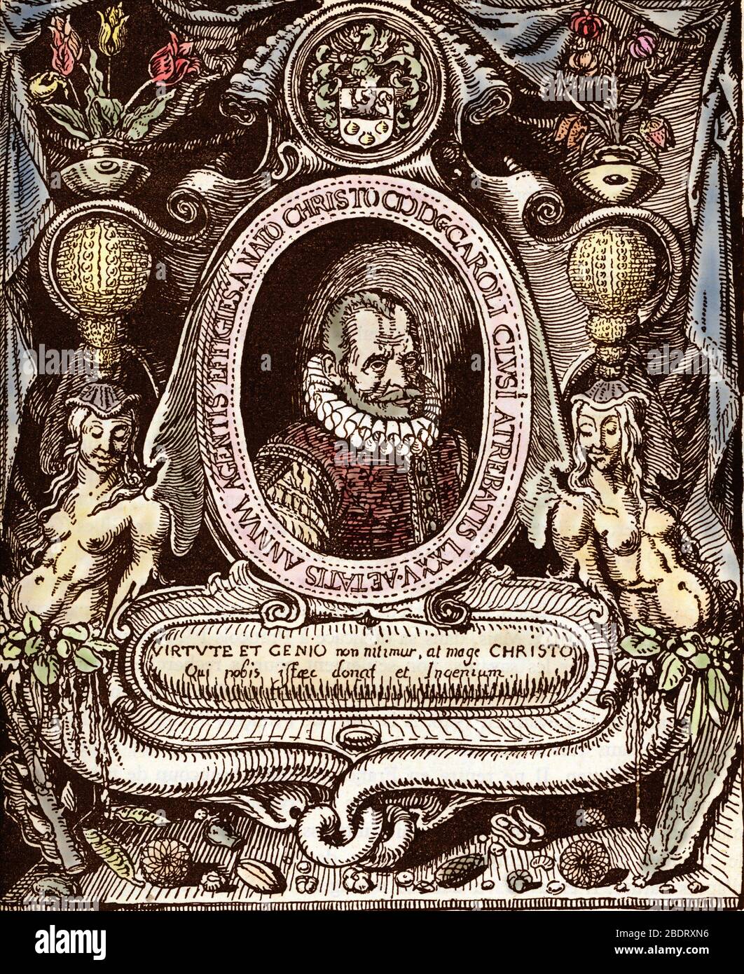 "Portrait de Jules Charles de L'Ecluse (Carolus Clusius) (1526-1609) medecin et un botaniste flamand" (Portrait of flemish doctor and pioneering botan Stock Photo
