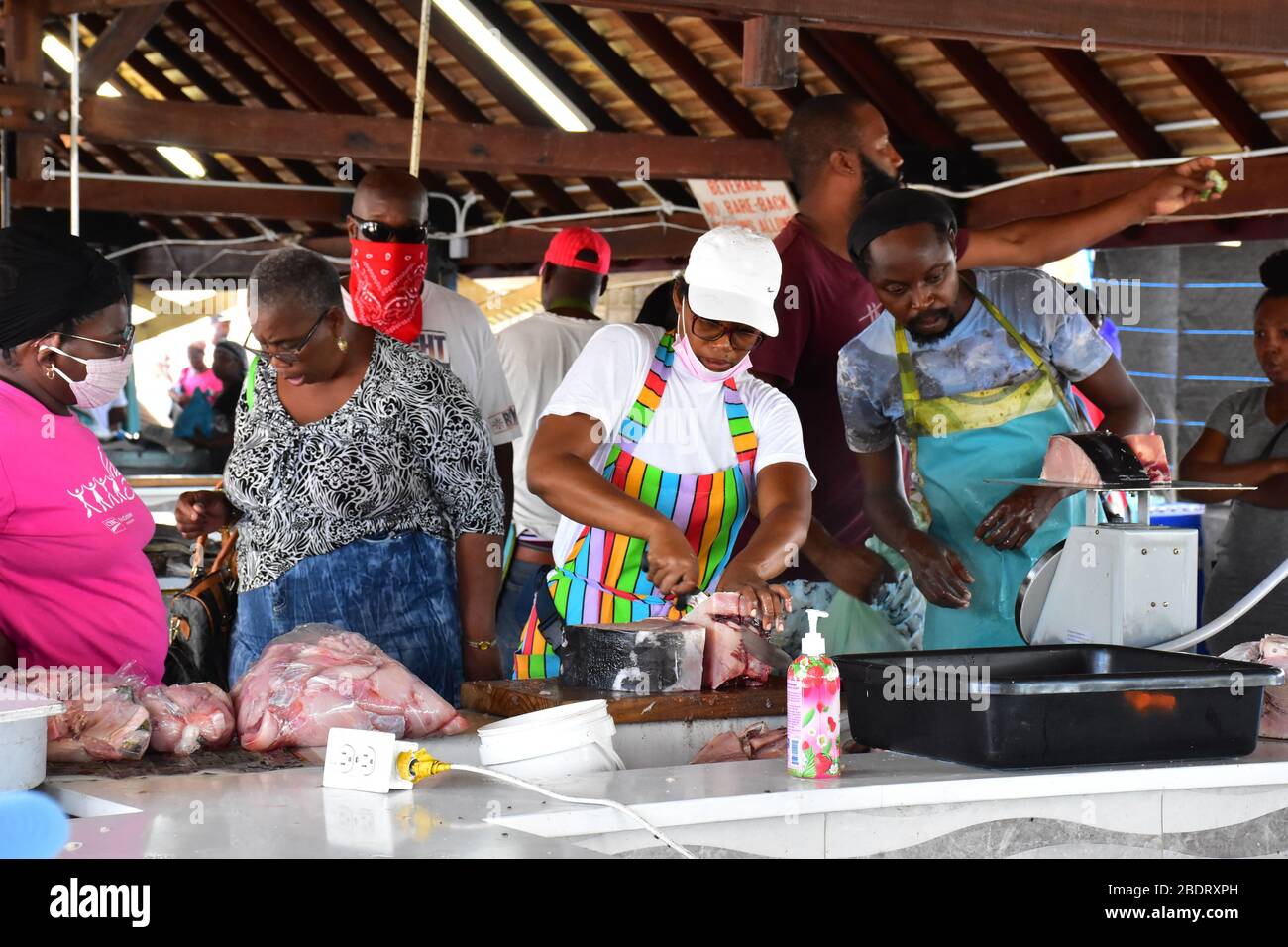 Fish sales for Good Friday at the Berinda Cox fish market in Oistins Town Barbados West Indies. Stock Photo
