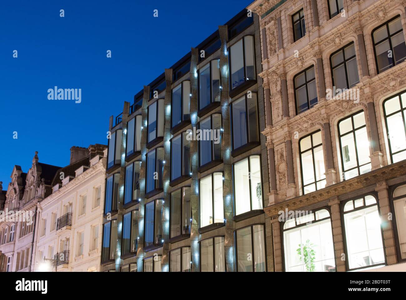 2010s Architecture Facade Elevation Lights Illumination LED Lights 50 New Bond Street, London W1S by Eric Parry Architects Stock Photo