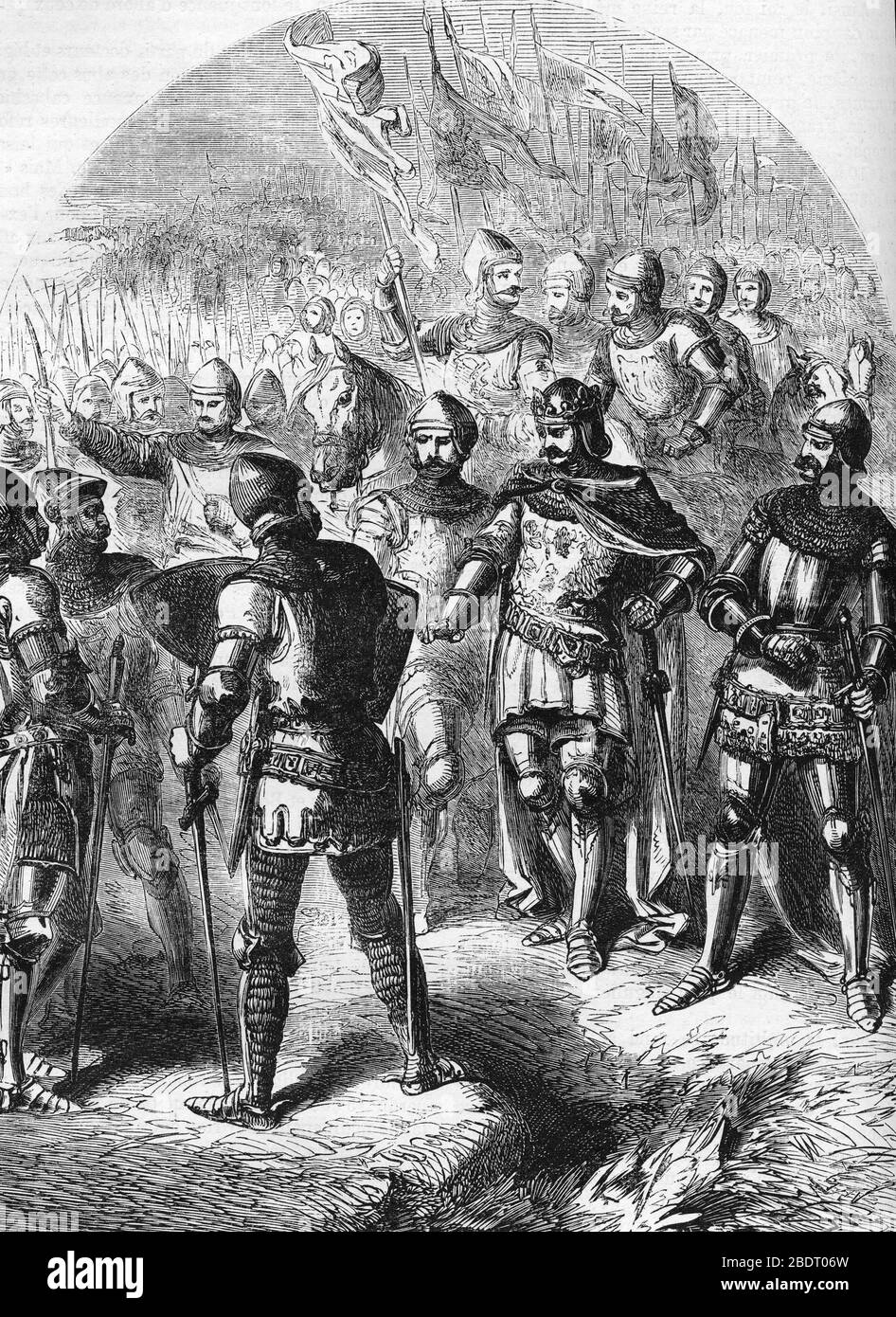 Guerre de Cent ans : 'l'armee anglaise du roi d'Angleterre Henri V preparant le lieu ou aura lieu la bataille d'Azincourt en octobre 1415' (in 1415 en Stock Photo