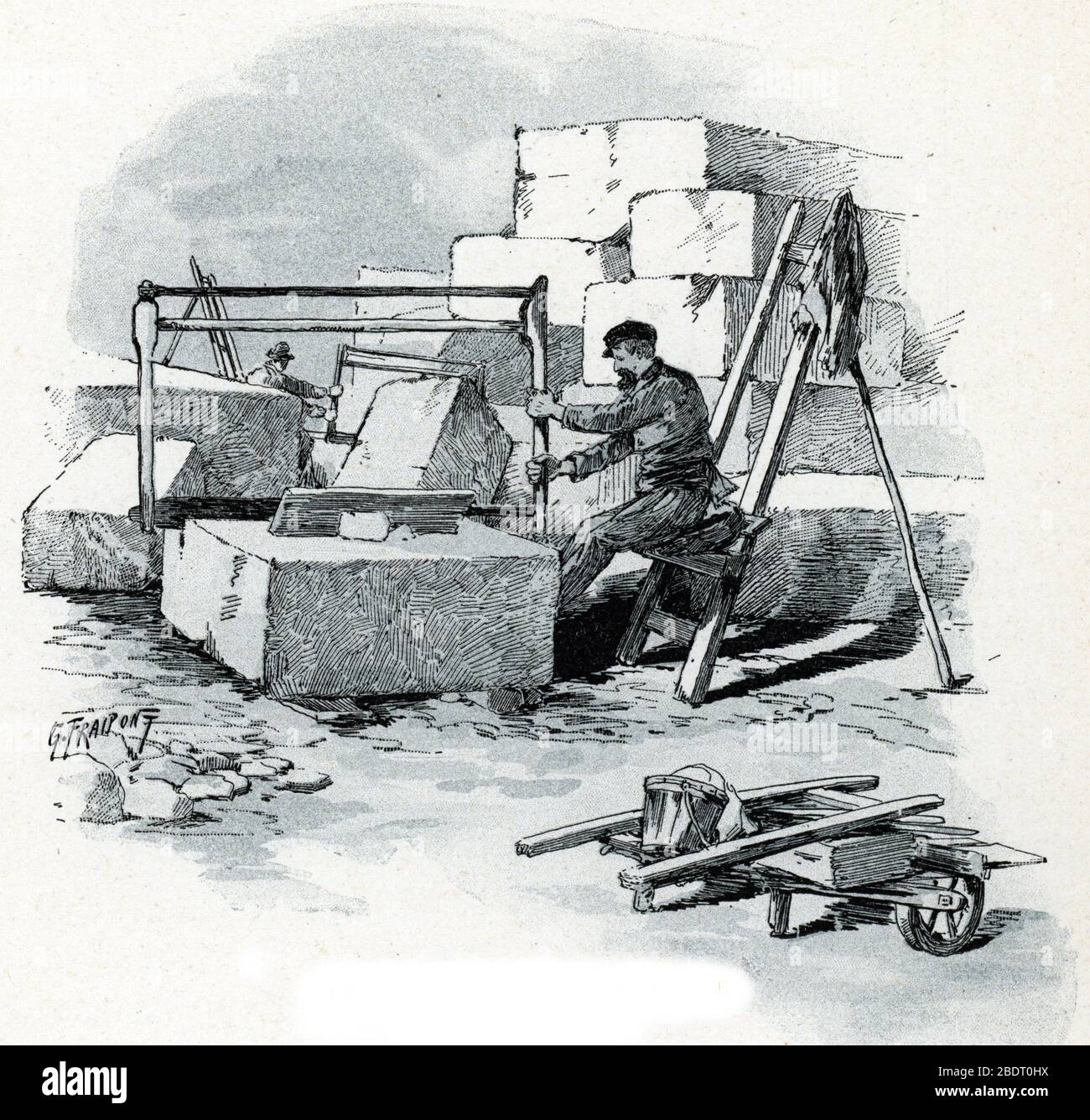 Chantier De Pierres De Taille Du Quai De Valmy Paris Stonecutters On The Canal Saint Martin Banks Quai De Valmy Paris Dessin De Gustave Fraipon Stock Photo Alamy