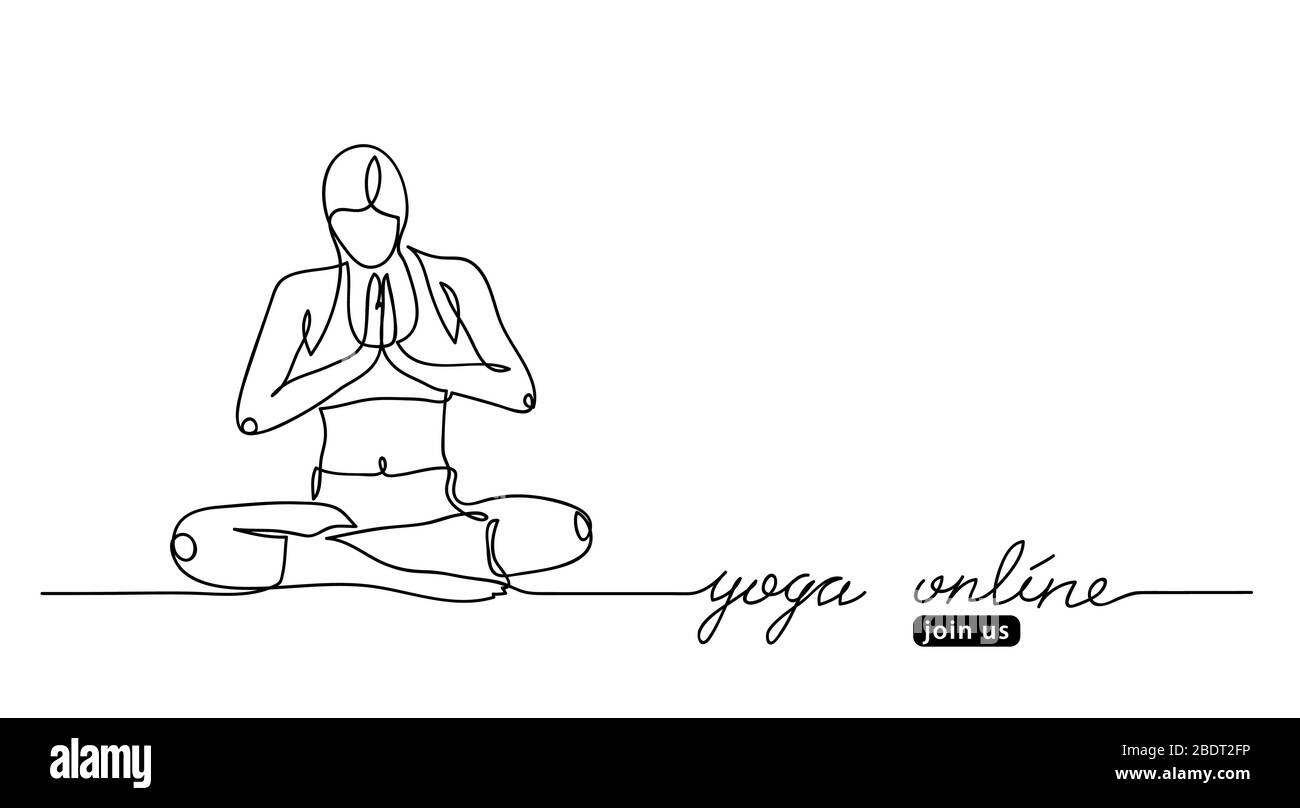 Woman, girl in yoga concentration pose. Vector web banner Stock Vector