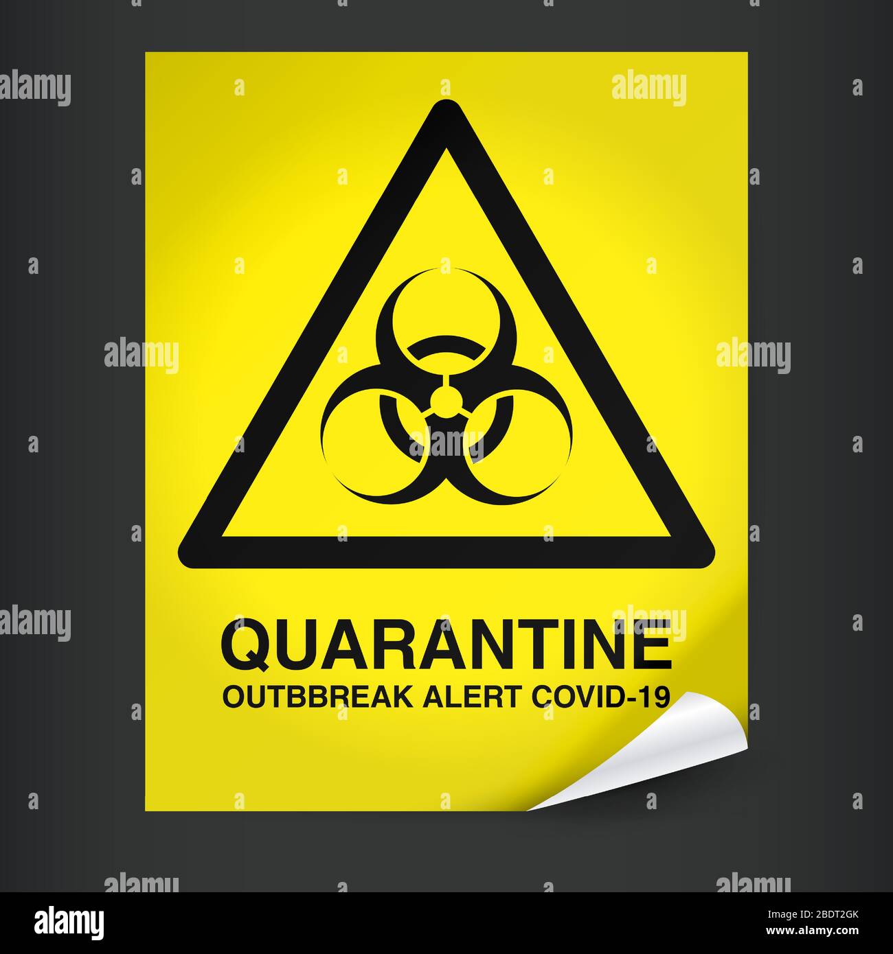 Quarantine yellow warning sign on dark background. Lockdown Pandemic stop Novel Coronavirus outbreak covid-19 2019-nCoV. Vector protect icon. Lock dow Stock Vector