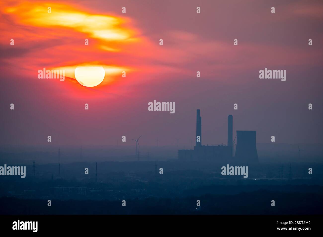 the Voerde coal-fired power plant, shut down in March 2017, sunset, Germany Stock Photo