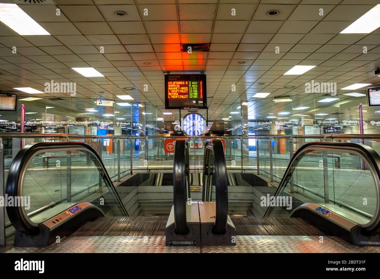 Catalonia train station, Barcelona Catalonia Spain. The Catalonia square station practically without passengers due to the total confinement of the Sp Stock Photo