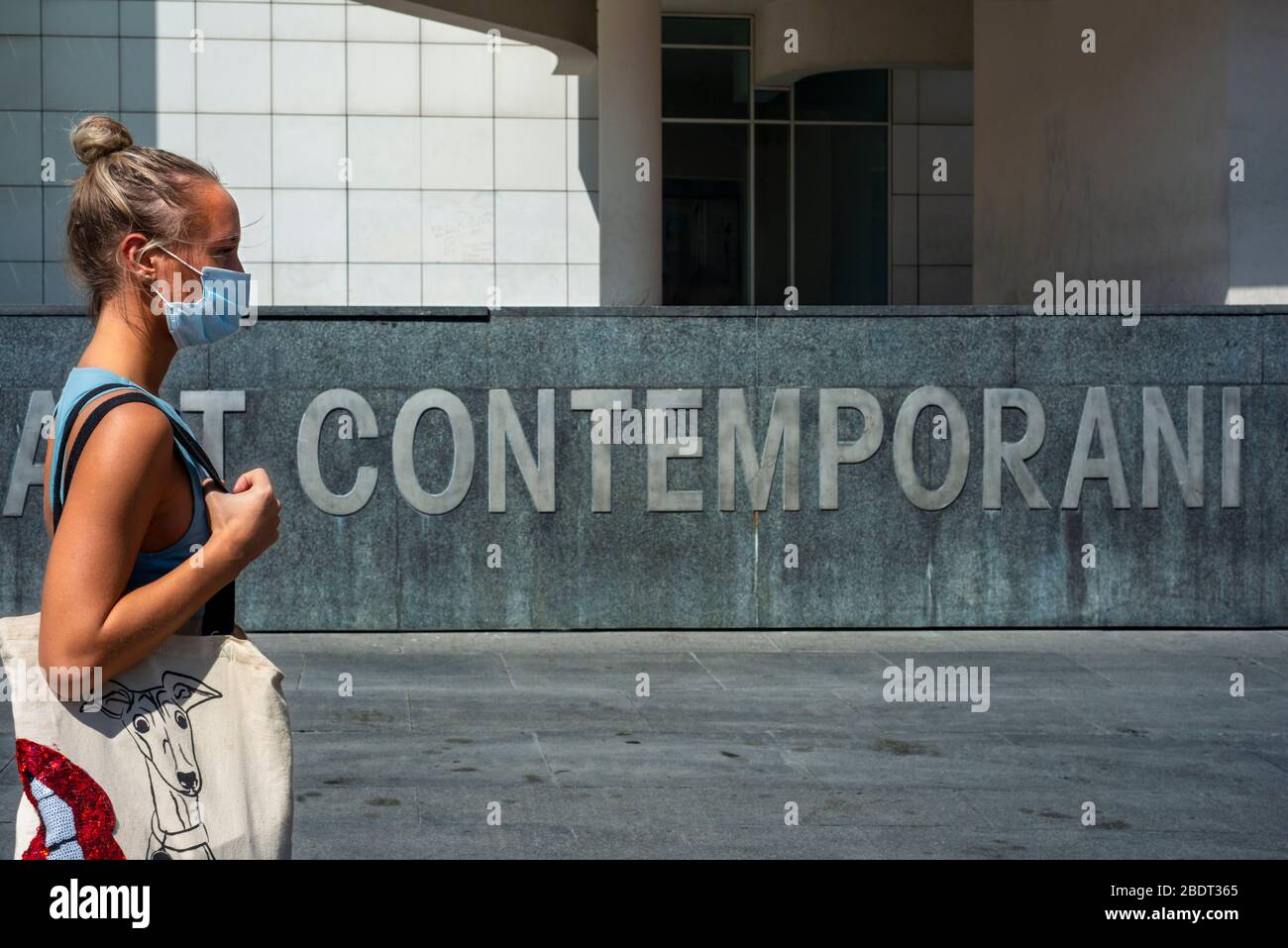 Contemporary Art Museum Barcelona like contemporary is the use of maks face currently in coronavirus time. Spain is one of the countries most affected Stock Photo