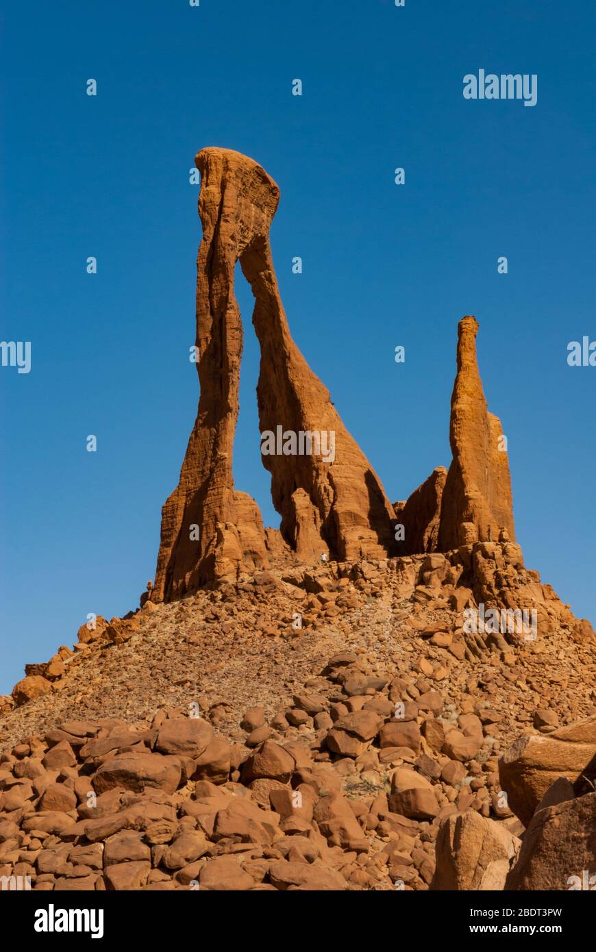 Abstract rocks formation in lyre shape at plateau Ennedi, in Sahara desert, Chad, Adrica Stock Photo