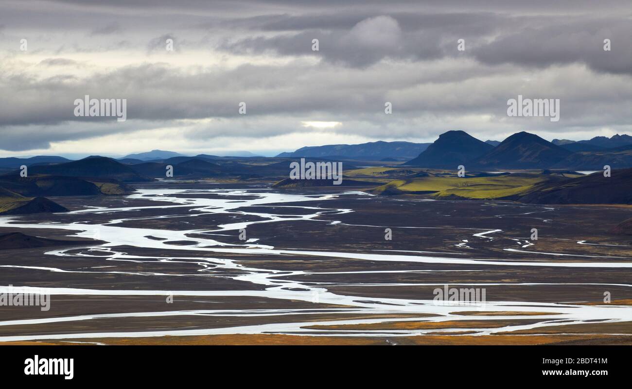 Lava field beneath the active Hekla volcano in the Landmannalaugar national park in the highlands of Iceland Stock Photo