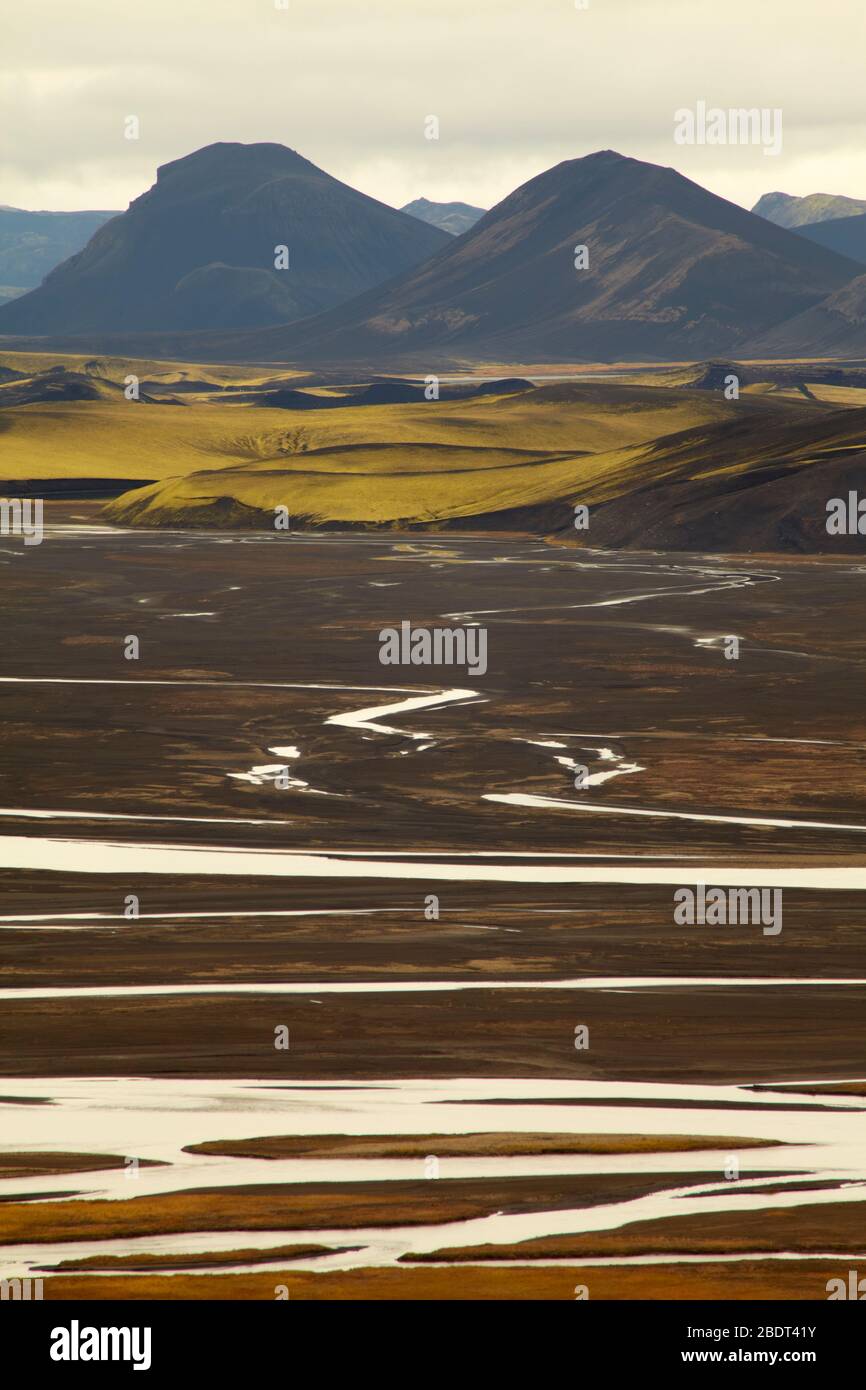 Lava field beneath the active Hekla volcano in the Landmannalaugar national park in the highlands of Iceland Stock Photo