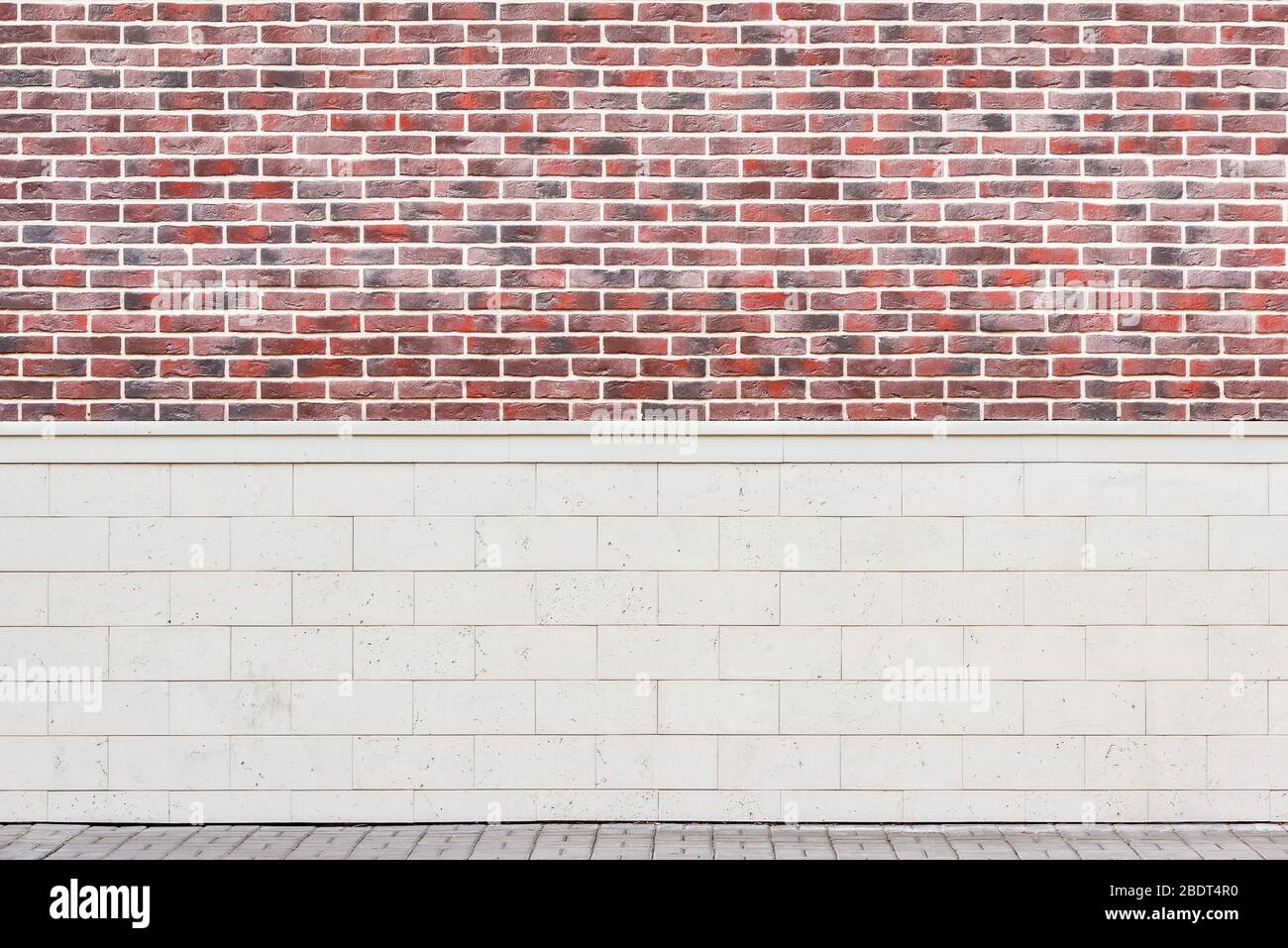 Red brick and stone wall with gray stone floor background Stock Photo ...