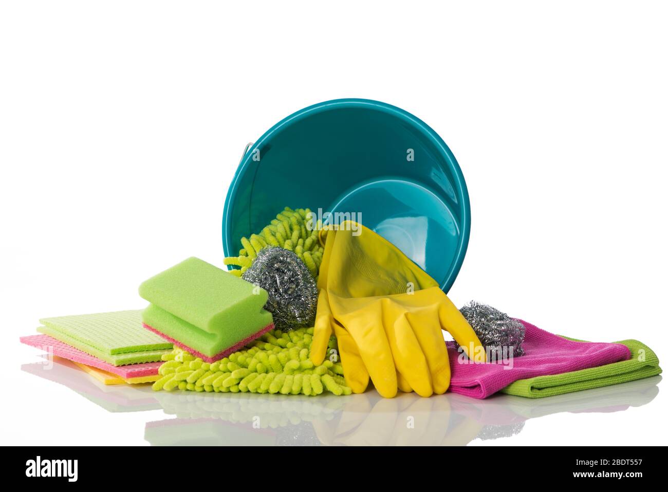 Various cleaning utensils isolated on white background Stock Photo Alamy