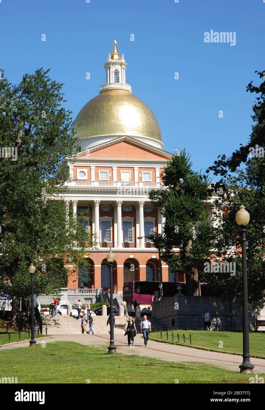 Boston, Massachusetts - September 2008: The Massachusetts State House with its golden dome overlooks Boston Common Stock Photo