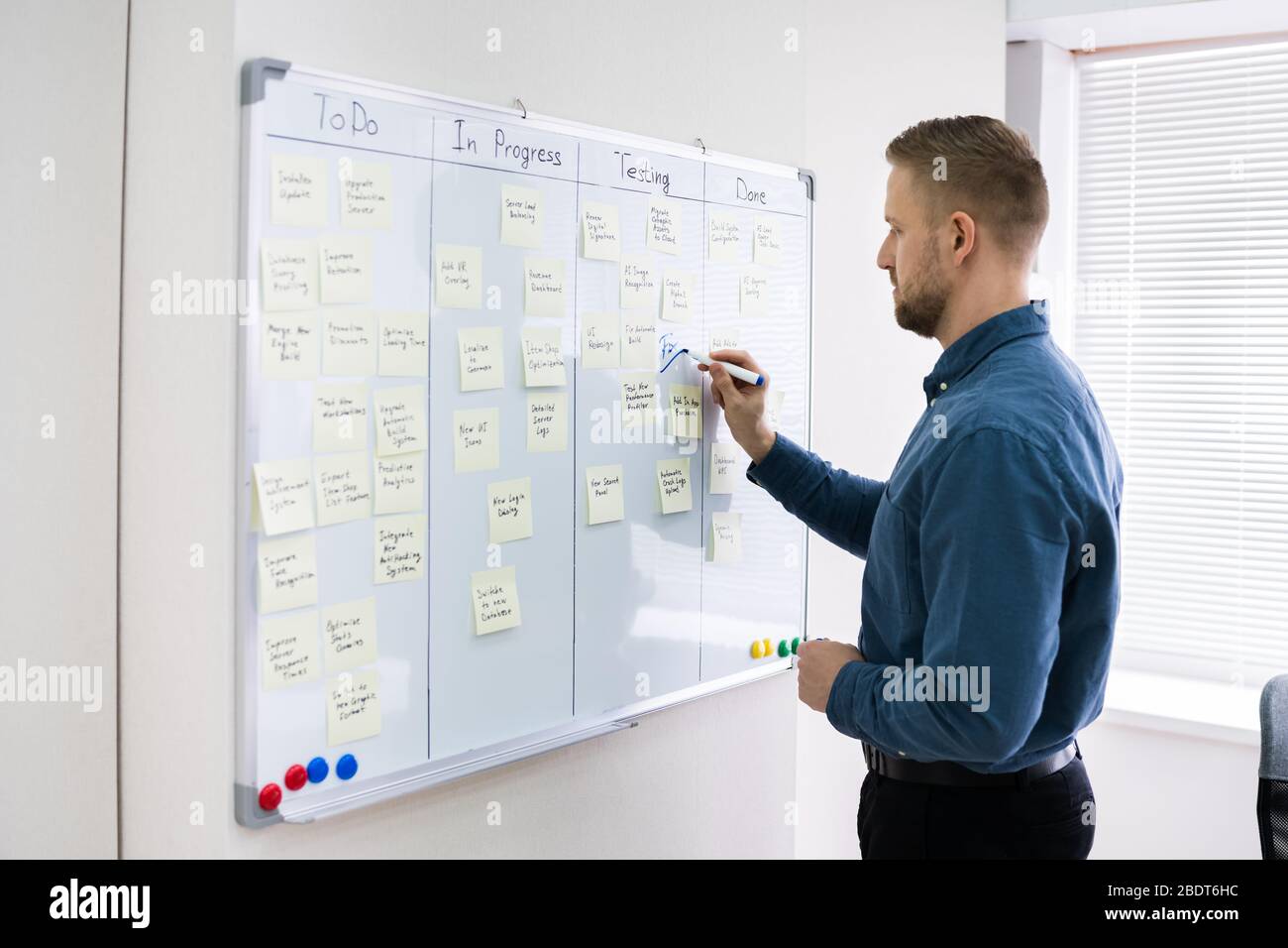 Kanban Schedule Plan On Project Board. Writing Sticky Notes Stock Photo