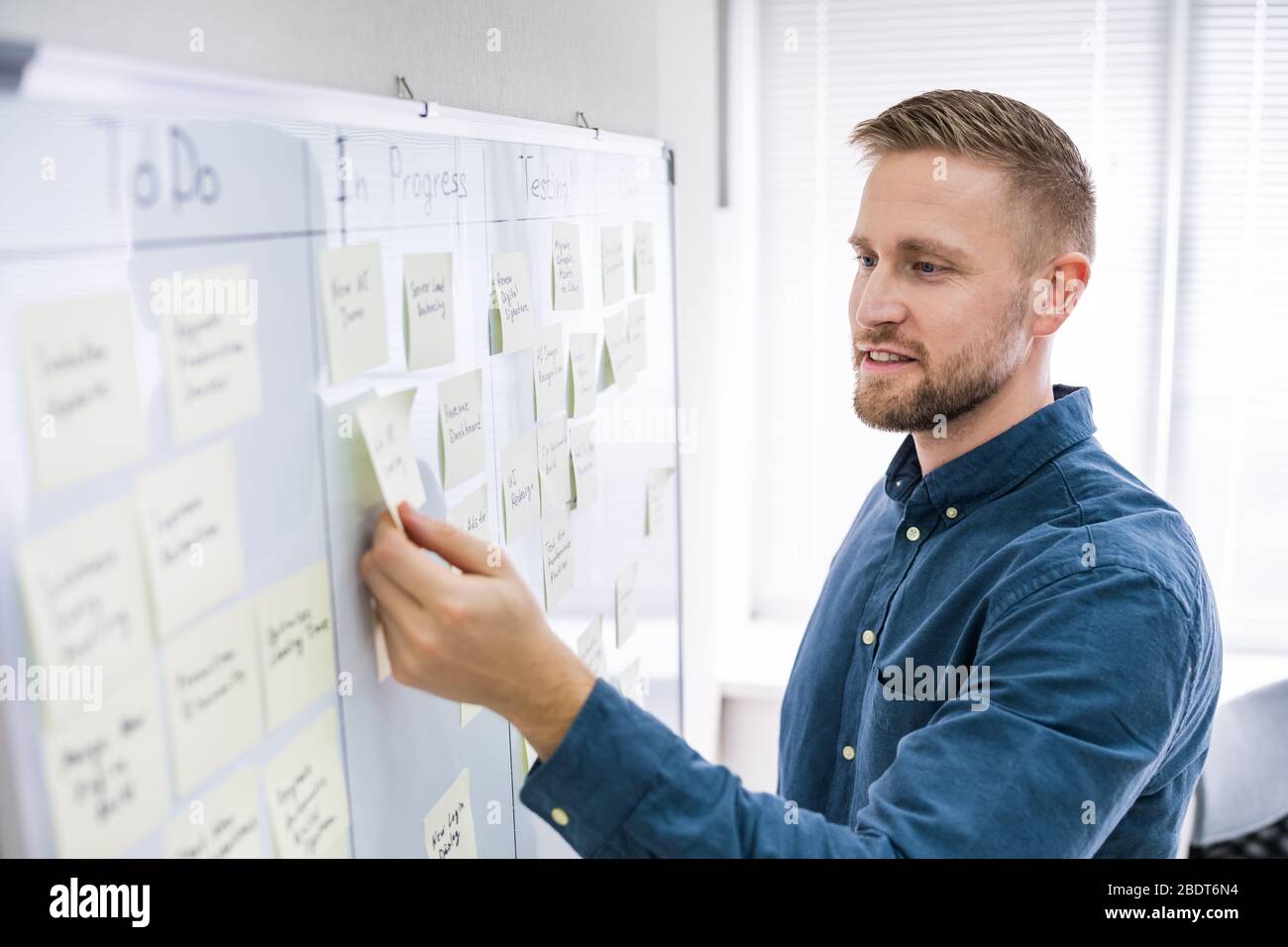 Kanban Schedule Plan On Project Board. Writing Sticky Notes Stock Photo