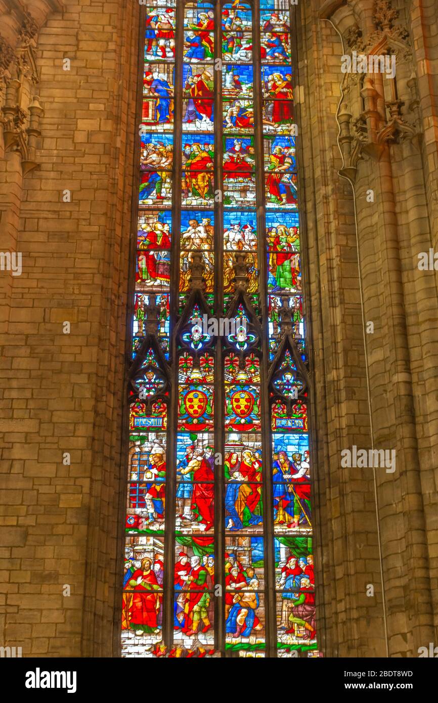 Italy, Milan, February 12, 2020, view of stained glass windows in the  interior of the Duomo Stock Photo - Alamy