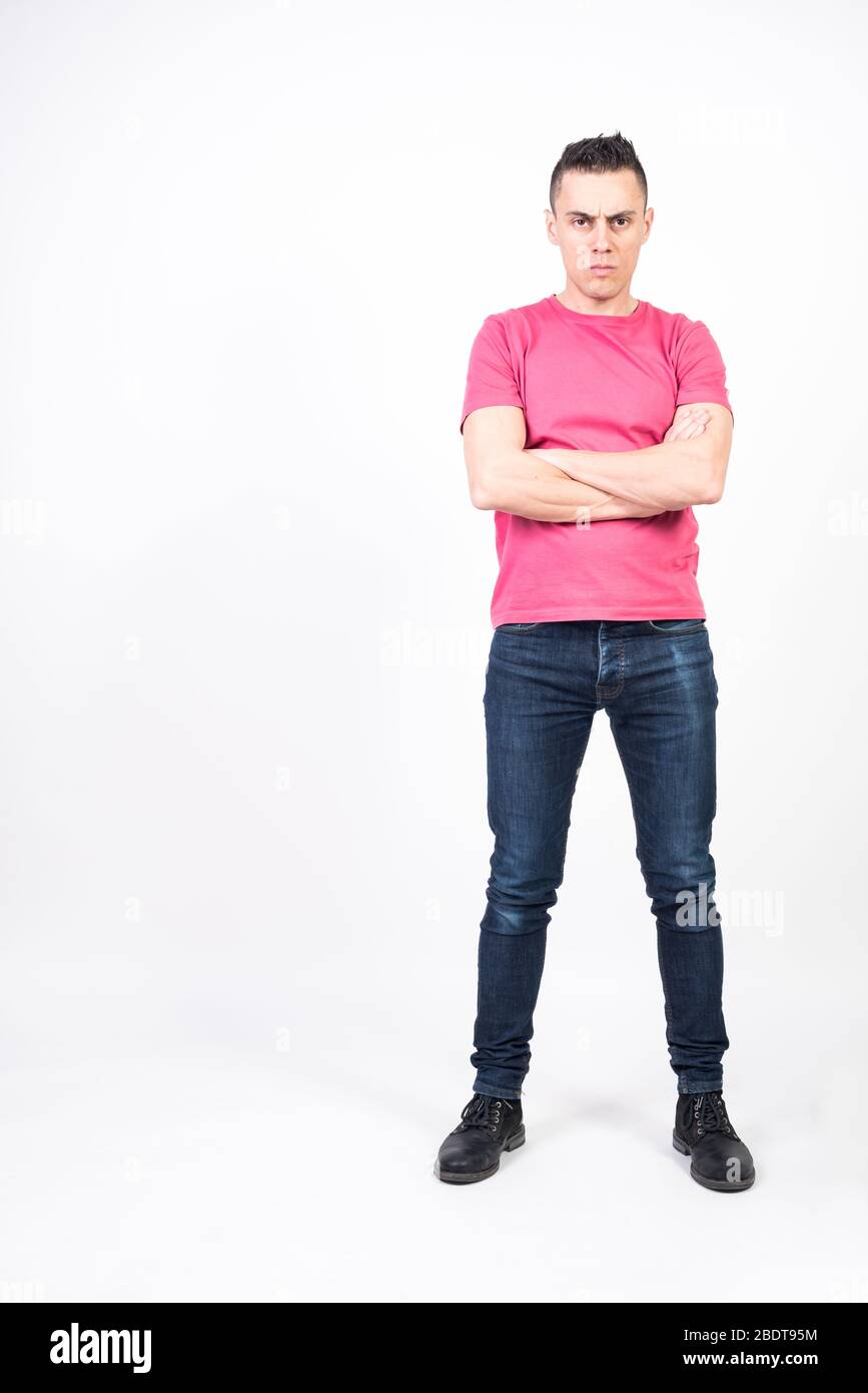 Serious man. White background, full body Stock Photo - Alamy