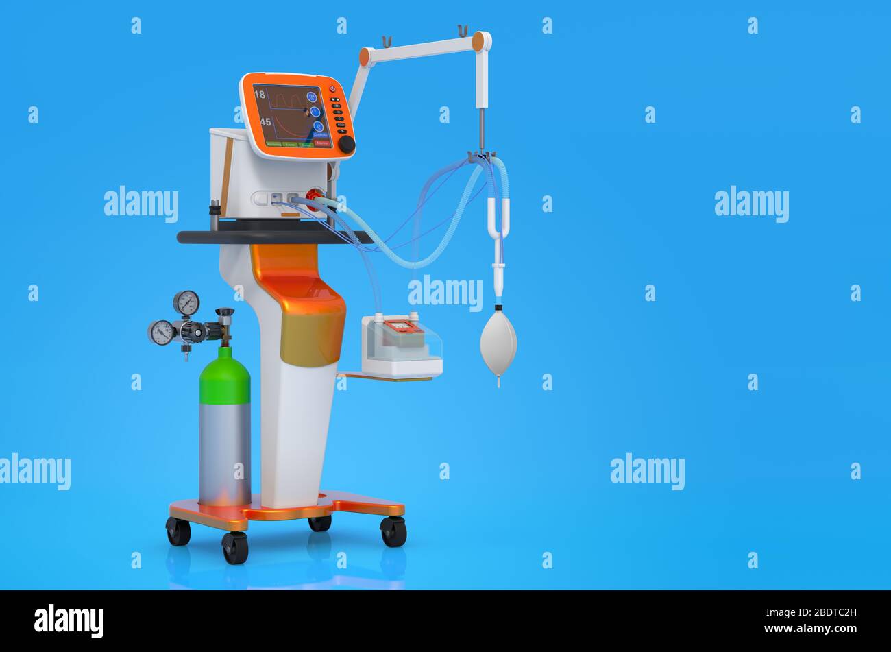 Medical ventilator on blue background. 3D rendering Stock Photo