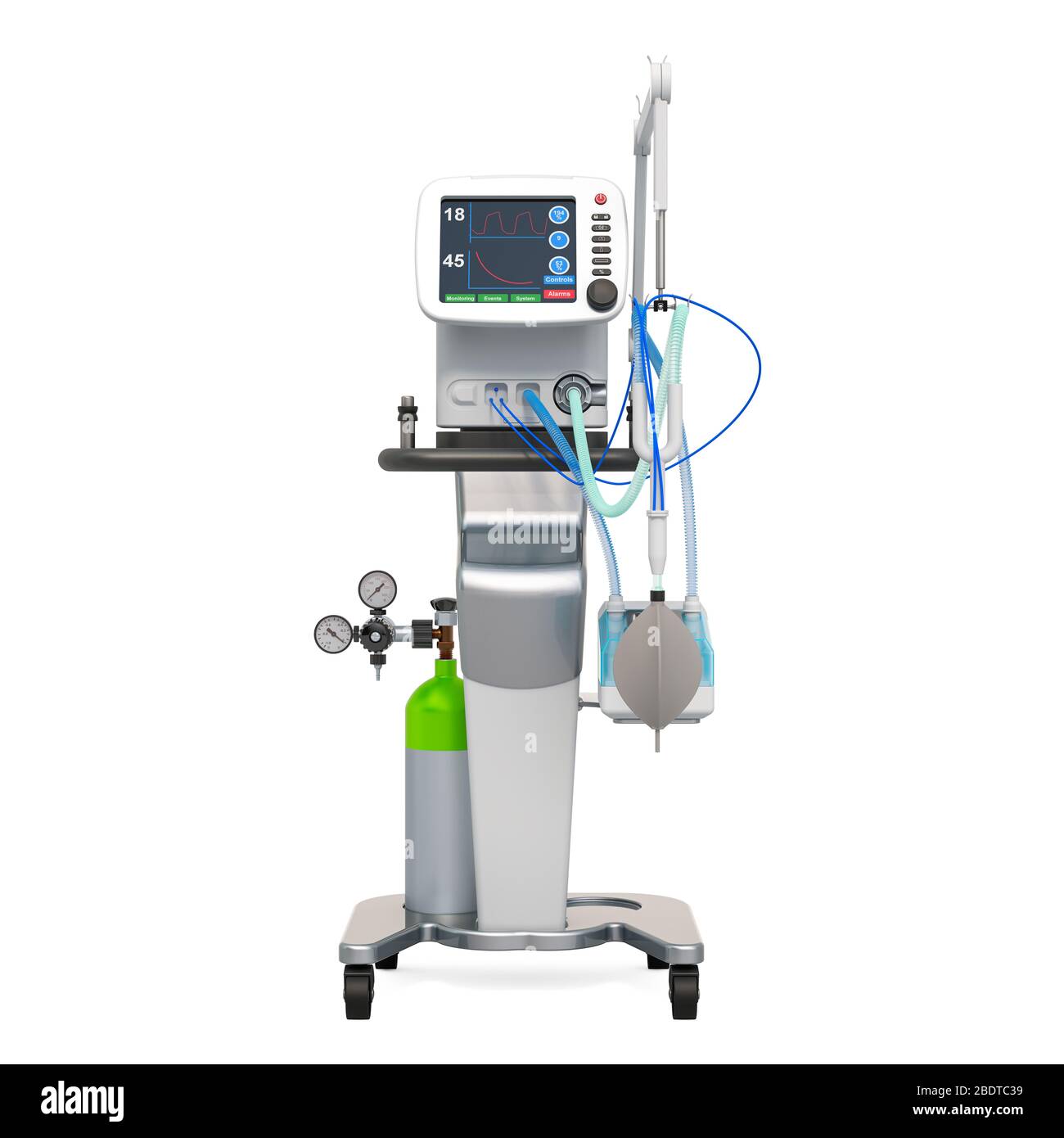 Medical ventilator, front view. 3D rendering isolated on white background Stock Photo