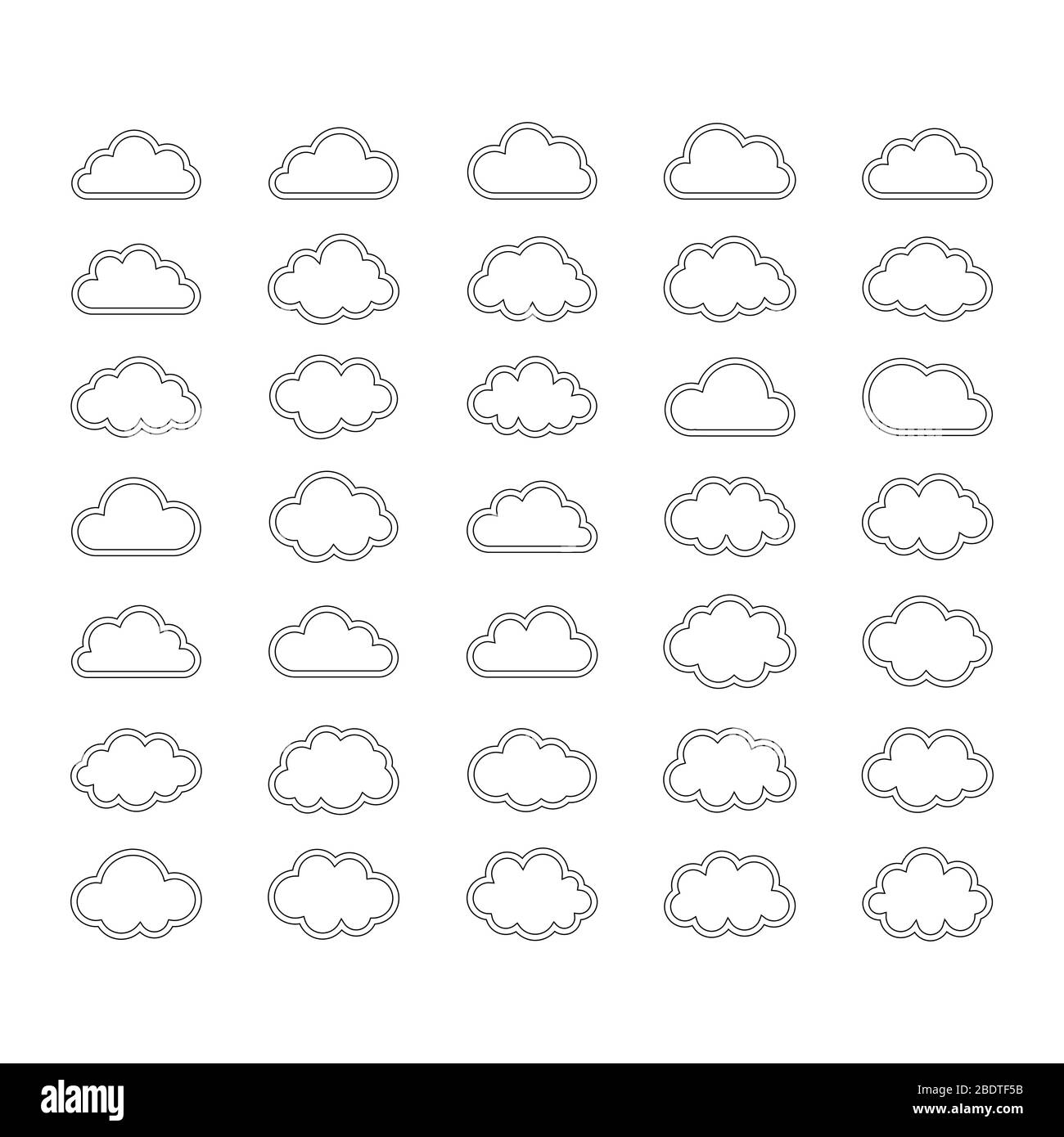 Cloud icon set outline over white big set nature Stock Vector