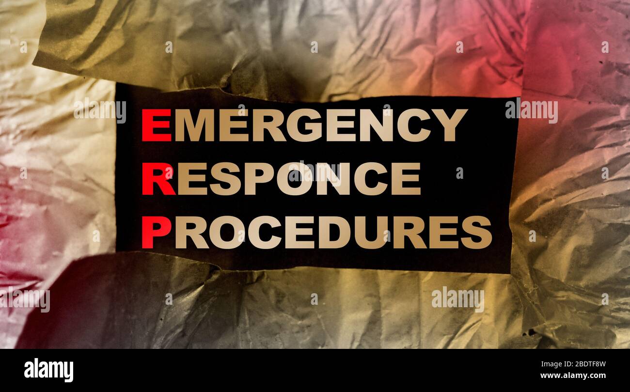 ERP as Emergency Response Procedures written under torn paper. Concept