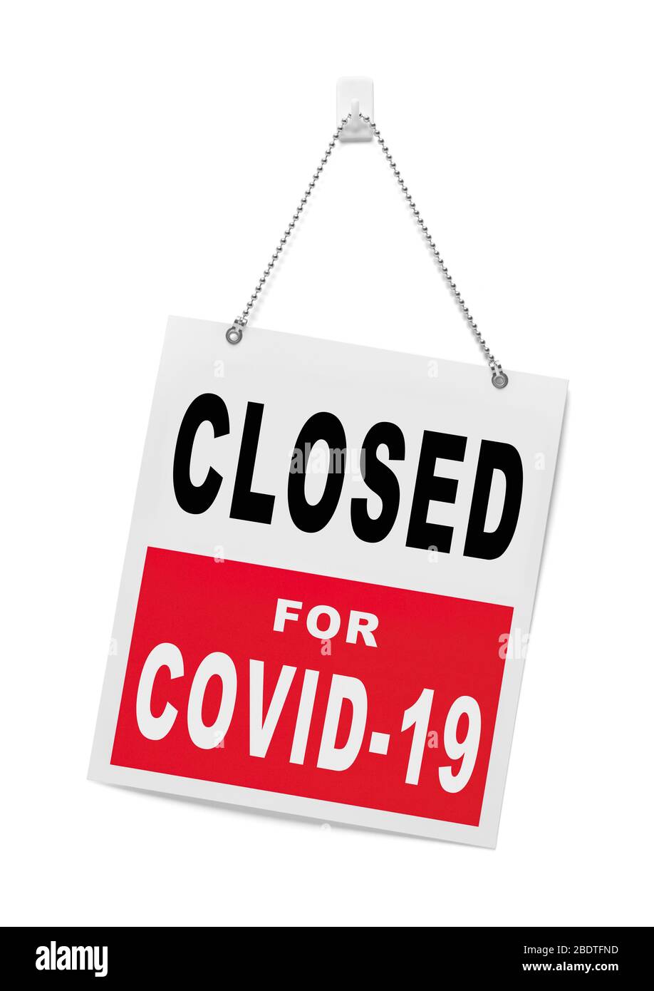Closed for COVID-19 Sign Isolated on White Background. Stock Photo