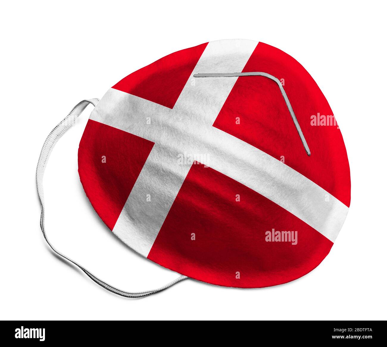 N95 Medical Mask with Denmark Flag Isolated on White Background. Stock Photo