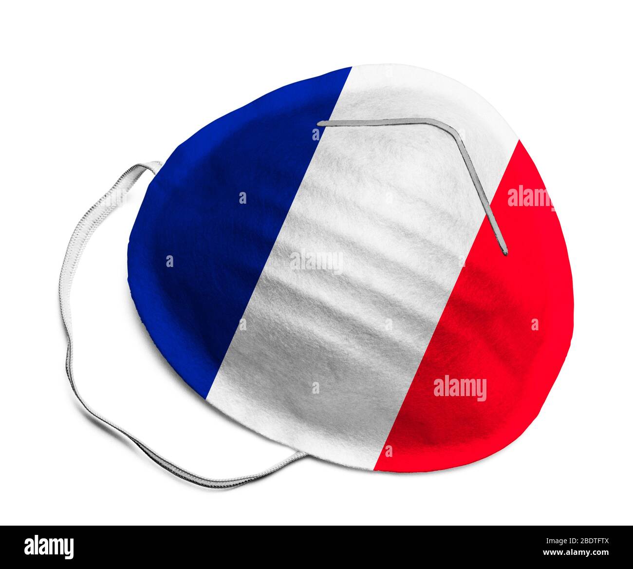 N95 Medical Mask with French Flag Isolated on White Background. Stock Photo