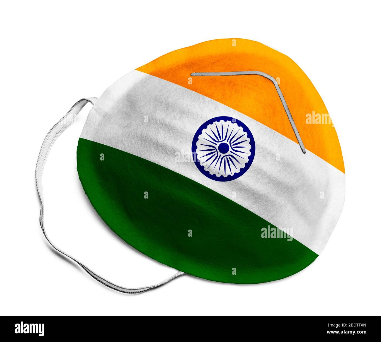 N95 Medical Mask with India Flag Isolated on White Background. Stock Photo