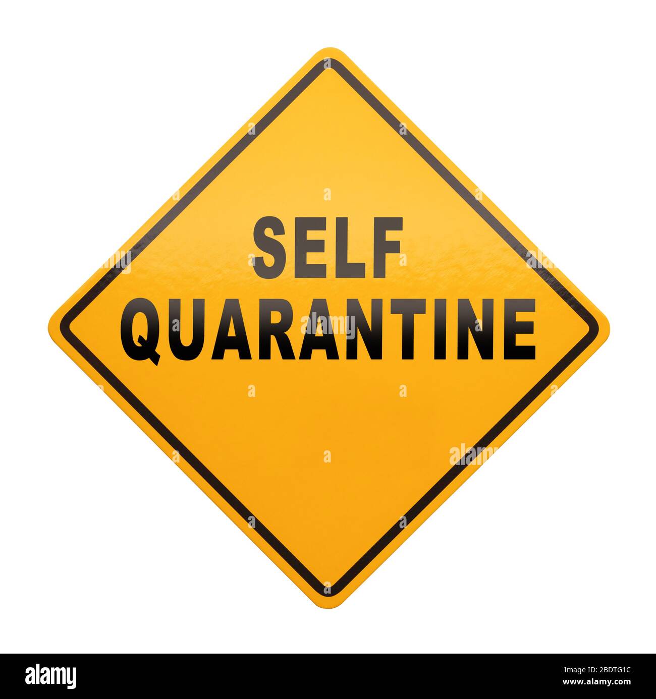 Yellow Self Quarantine Sign Isolated on White Background. Stock Photo