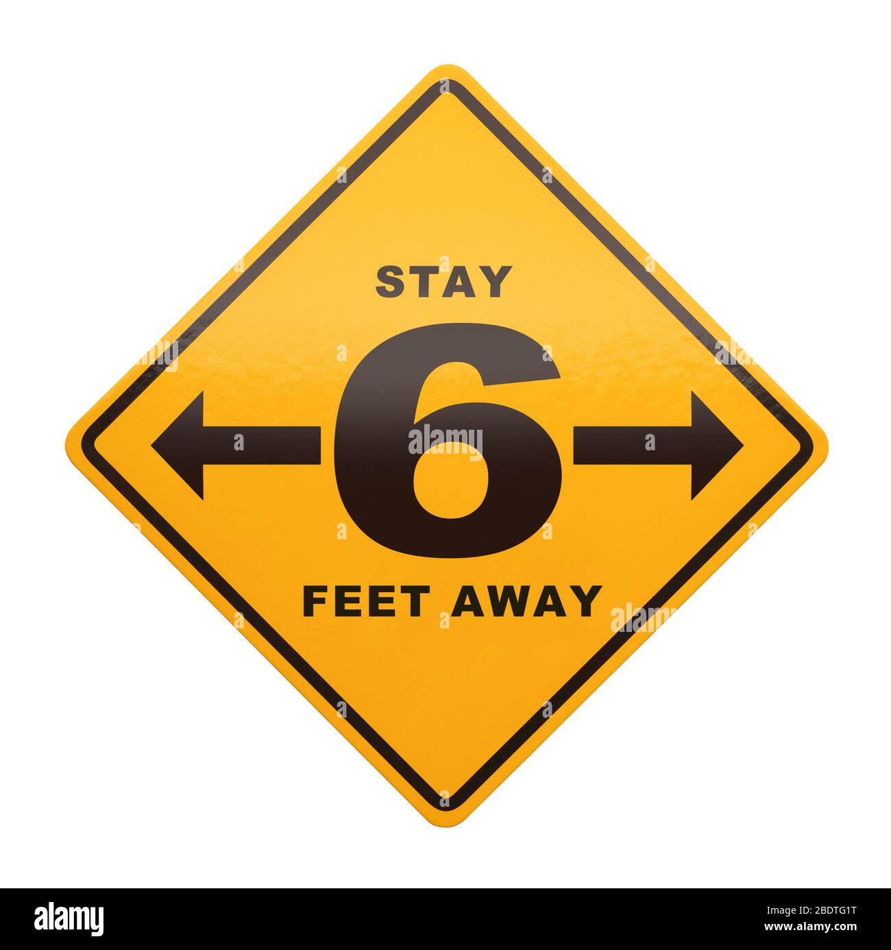 Social Distancing Six Feet Away Sign Isolated on White Background. Stock Photo