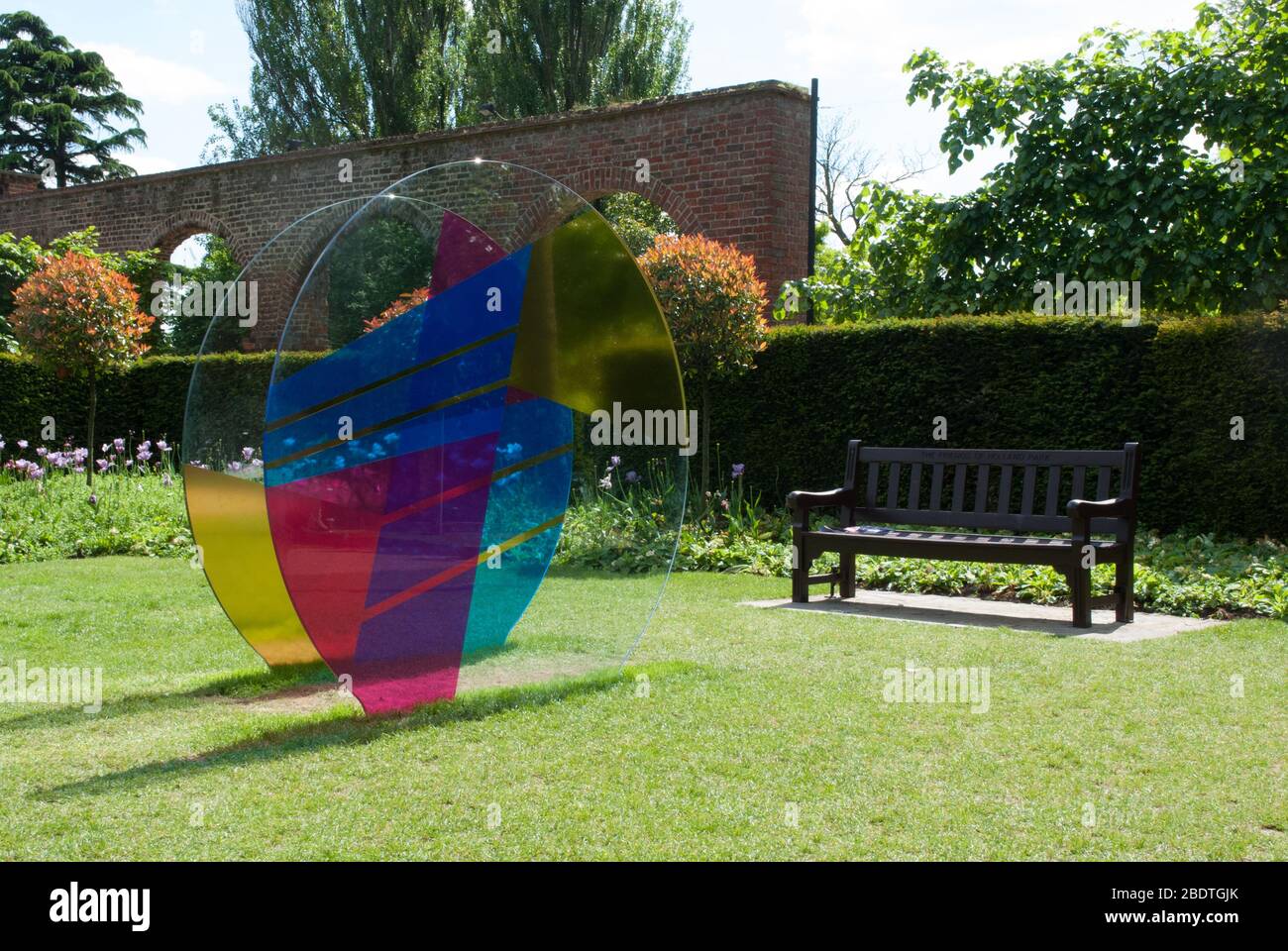 Public Art Twin Circles Two Colourful Landscape Green Dutch Holland Park, Ilchester Pl, Kensington, London Stock Photo