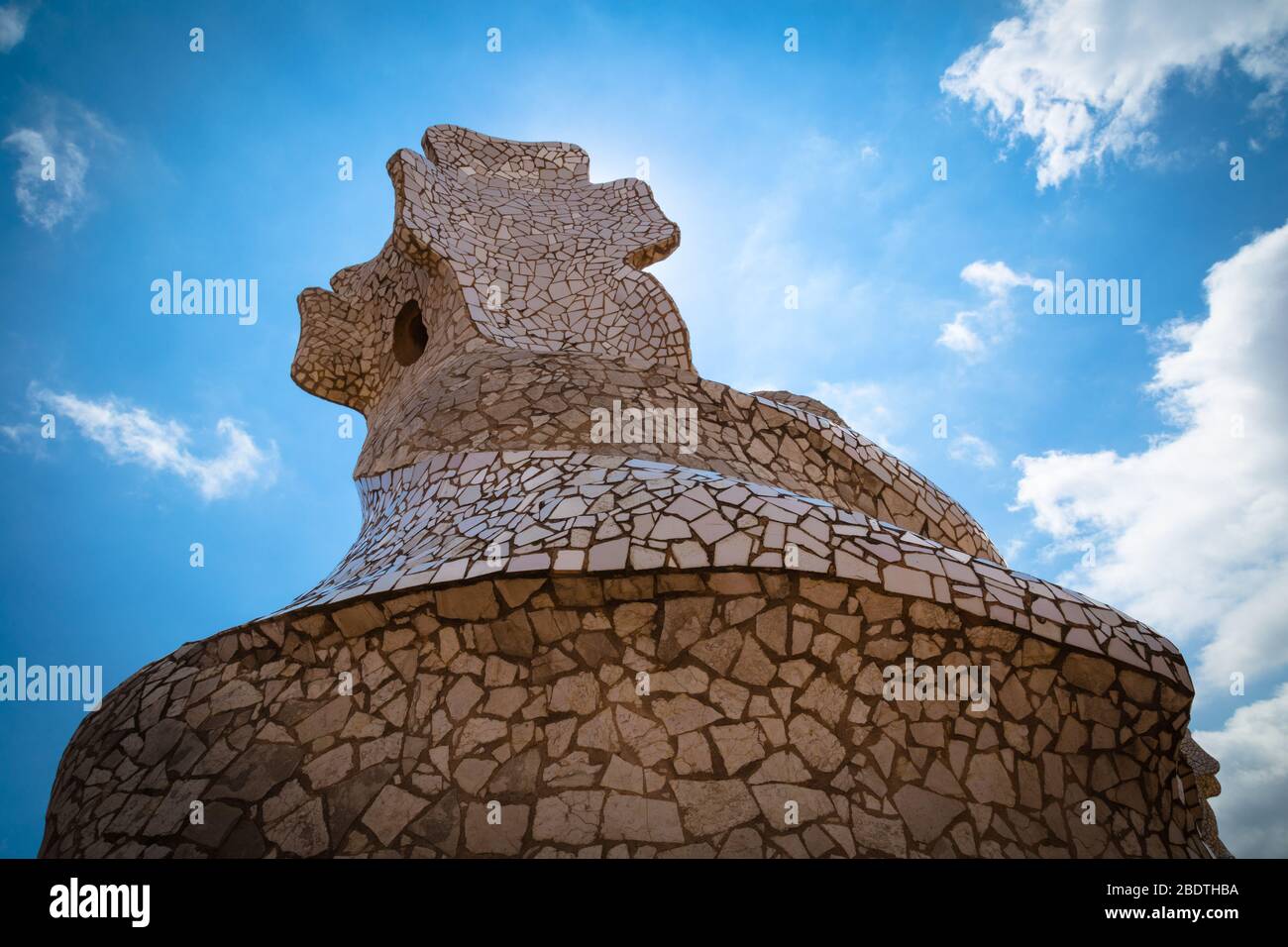 Skylights/staircase exit on the roof of Casa Mila, Barcelona, Spain. Stock Photo