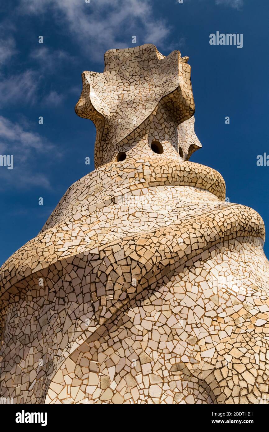 Skylights/staircase exit on the roof of Casa Mila, Barcelona, Spain. Stock Photo