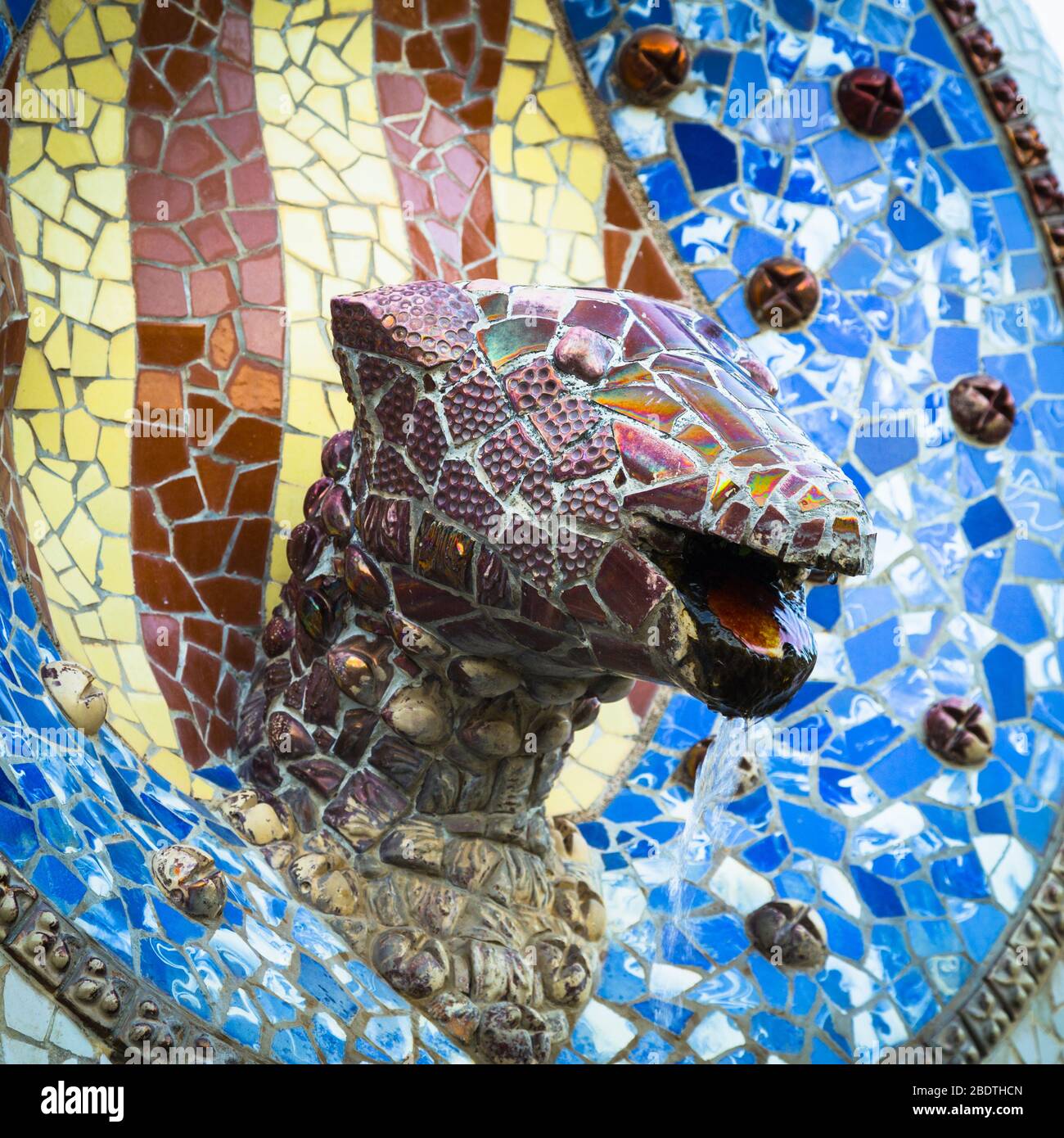 Tiled decoration at Parc Guell, Barcelona, Spain. Stock Photo