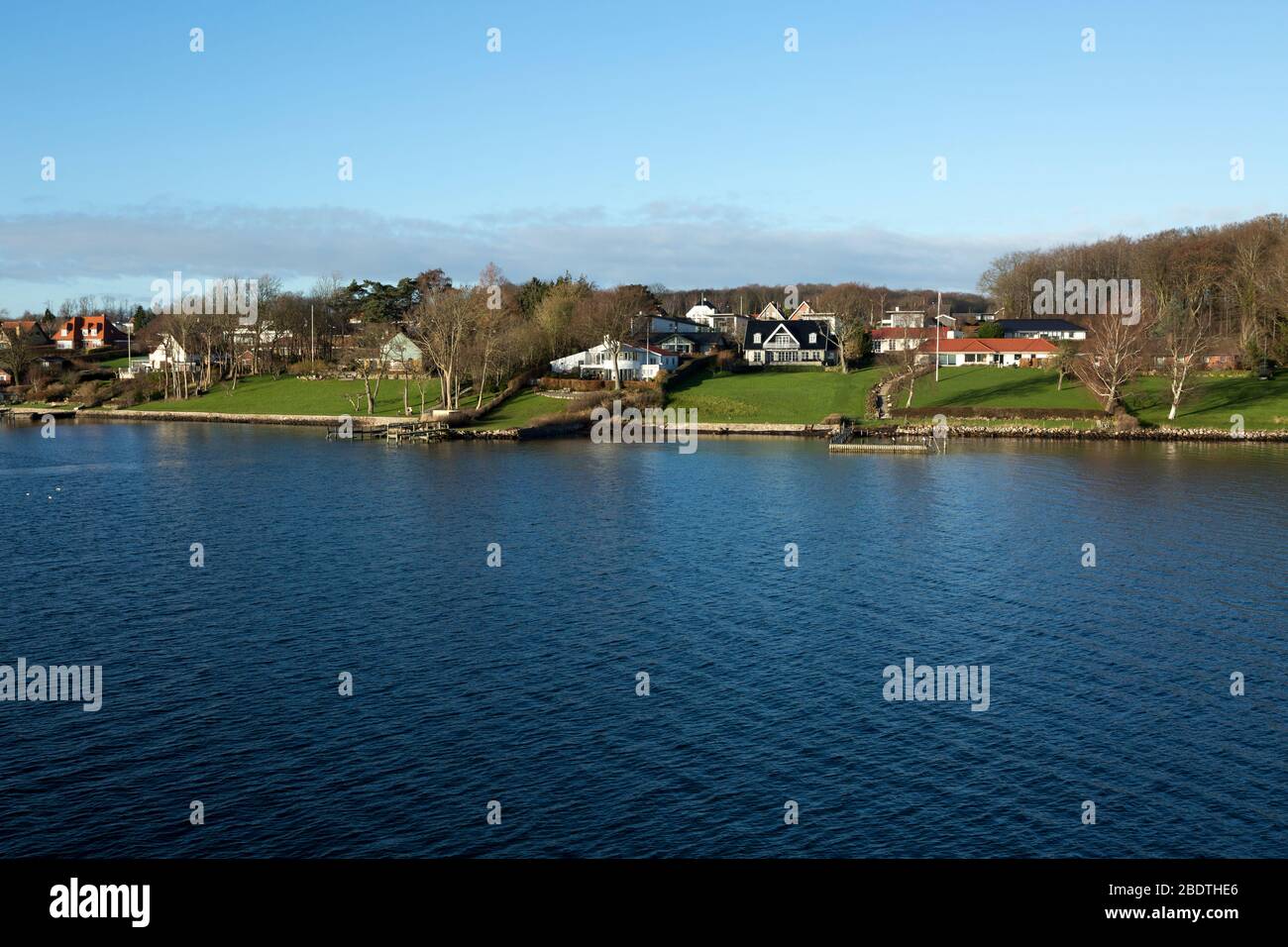 Svendborg from the ferry on a sunny winter day, Denmark Stock Photo