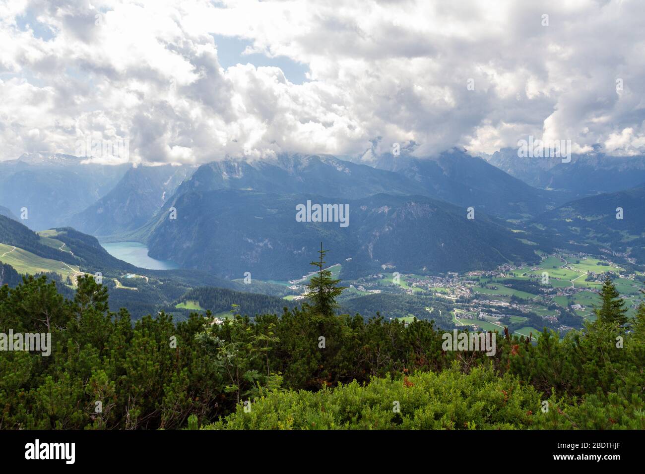 Panoramic view towards Königssee from the Eagle's Nest, Berchtesgaden, Bavaria, Germany. Stock Photo