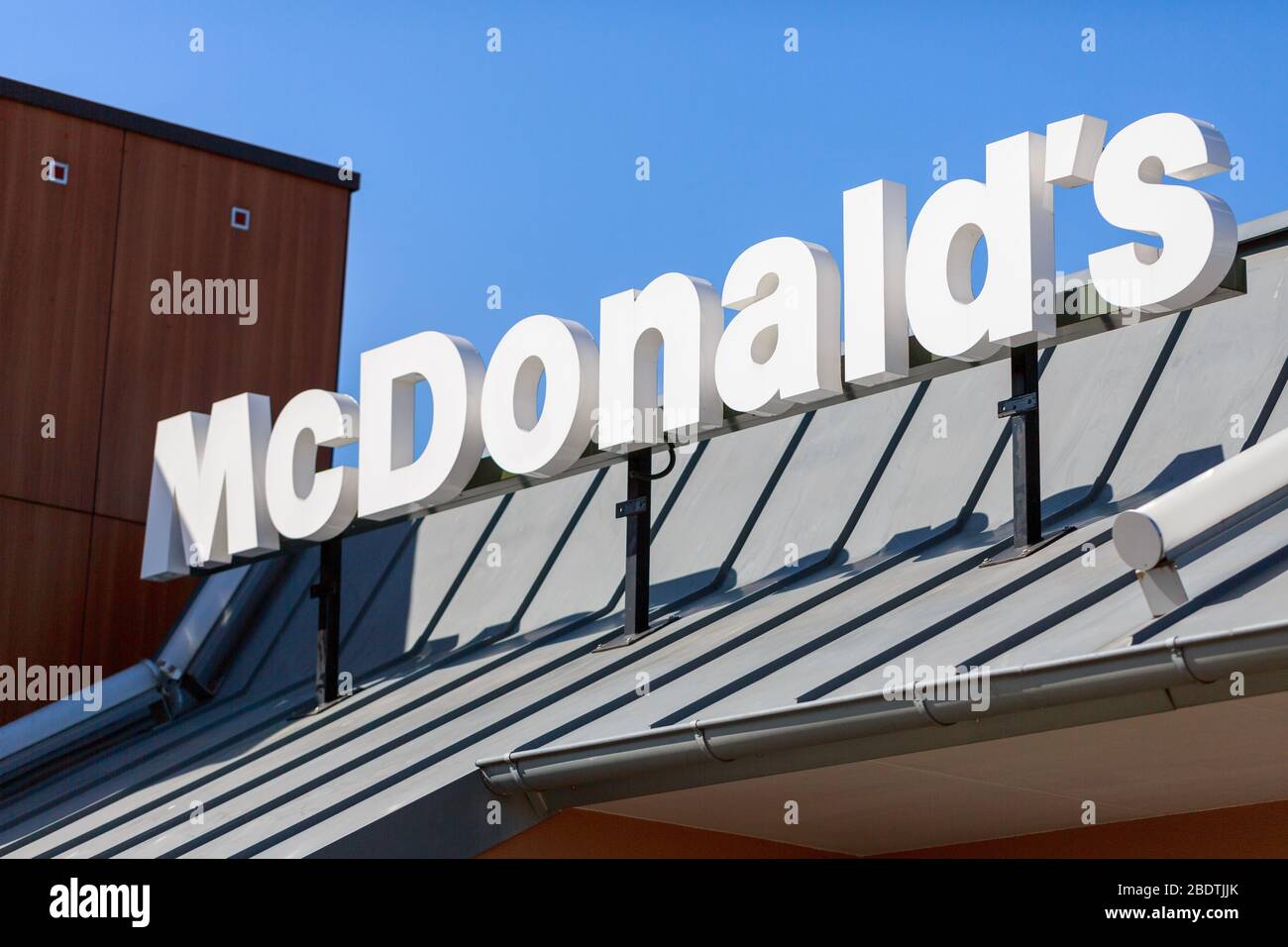 HANOVER / GERMANY - APRIL 7, 2020: McDonalds brand on a Mc Donalds branch in Hanover. Stock Photo